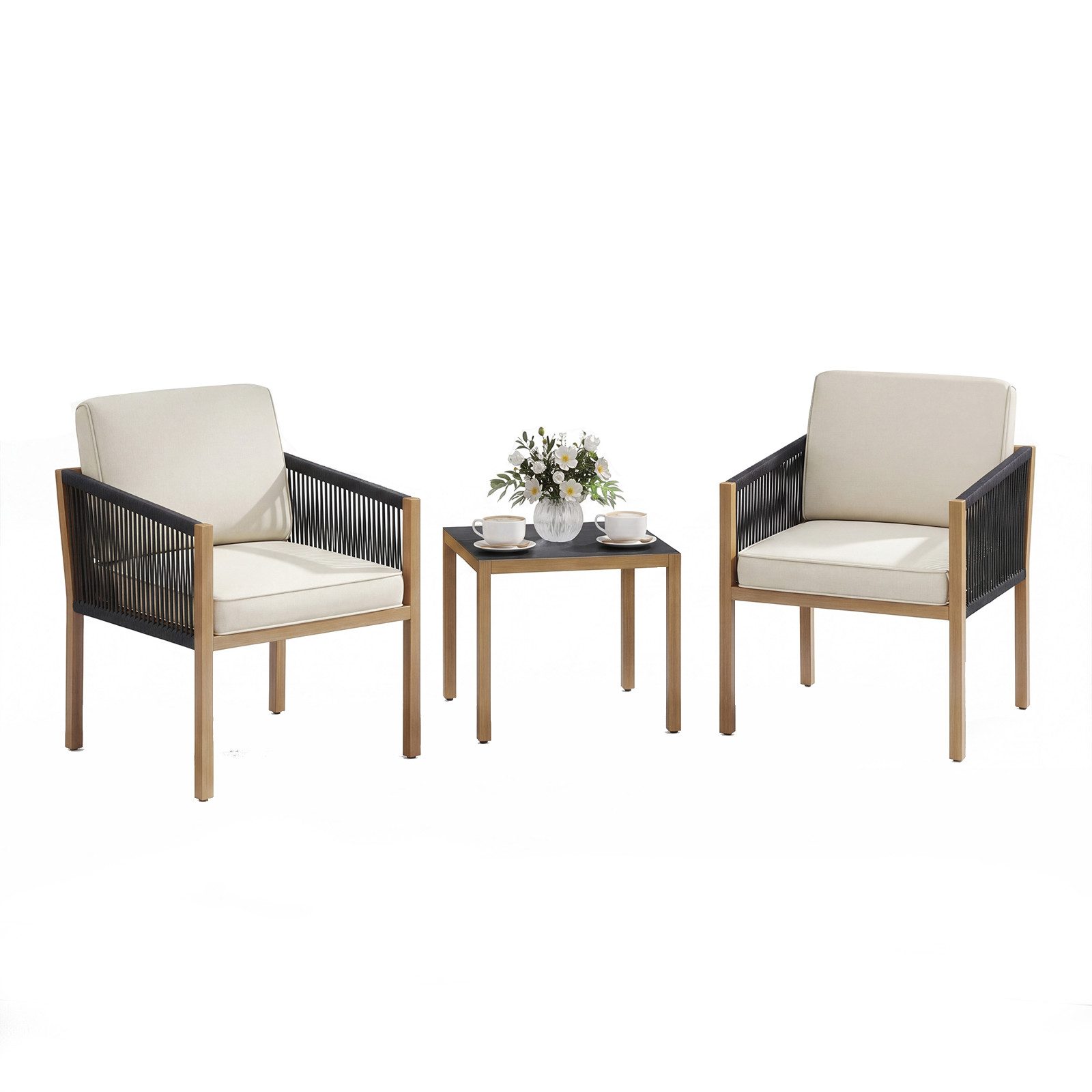 KOMFOTTEU Gartenlounge-Set, (3-tlg), Gartenmöbel mit Kissen