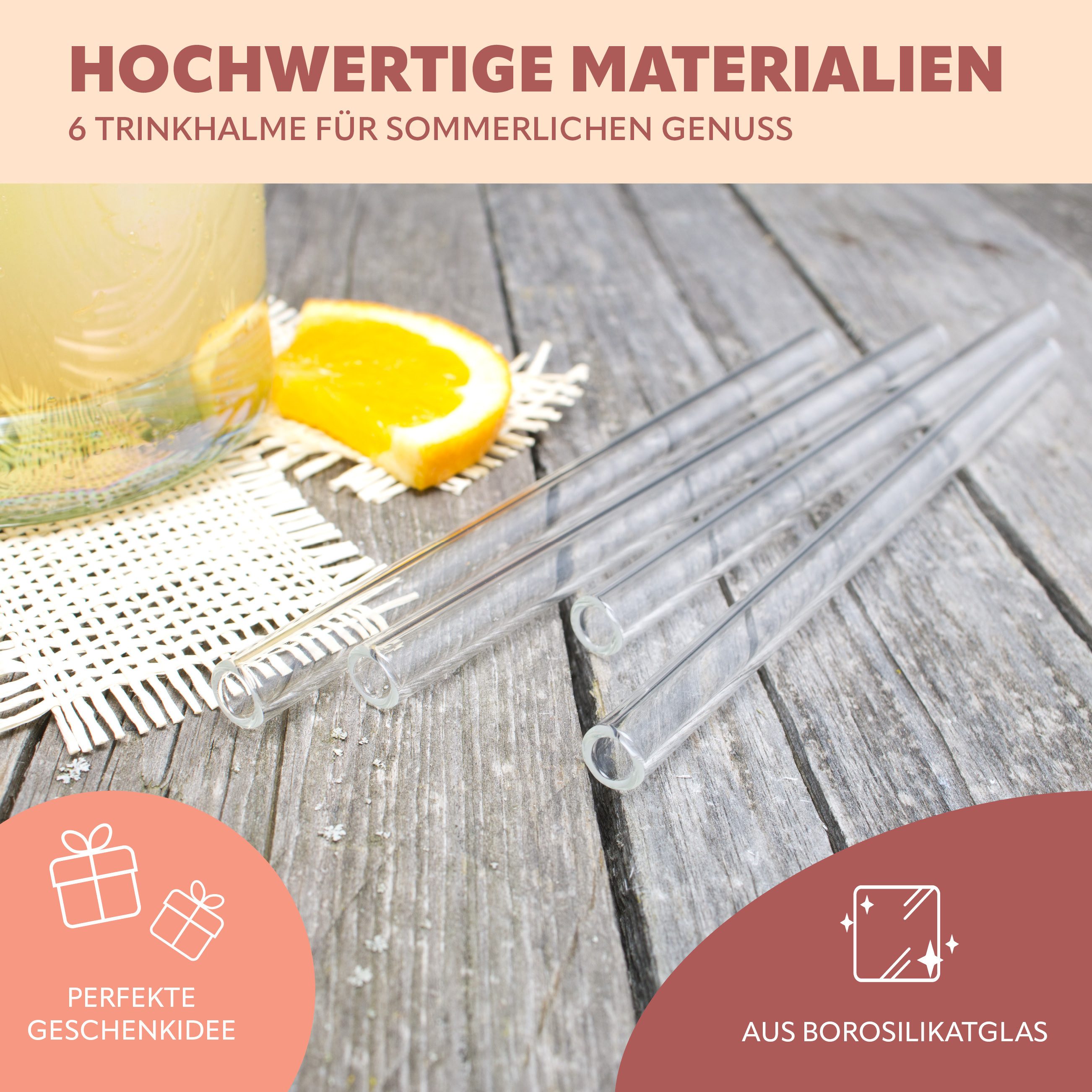 bremermann Trinkhalme 6er Glas-Trinkhalme, 15 cm Länge, wiederverwendbar, transparent inklu – Bild 5 von 5