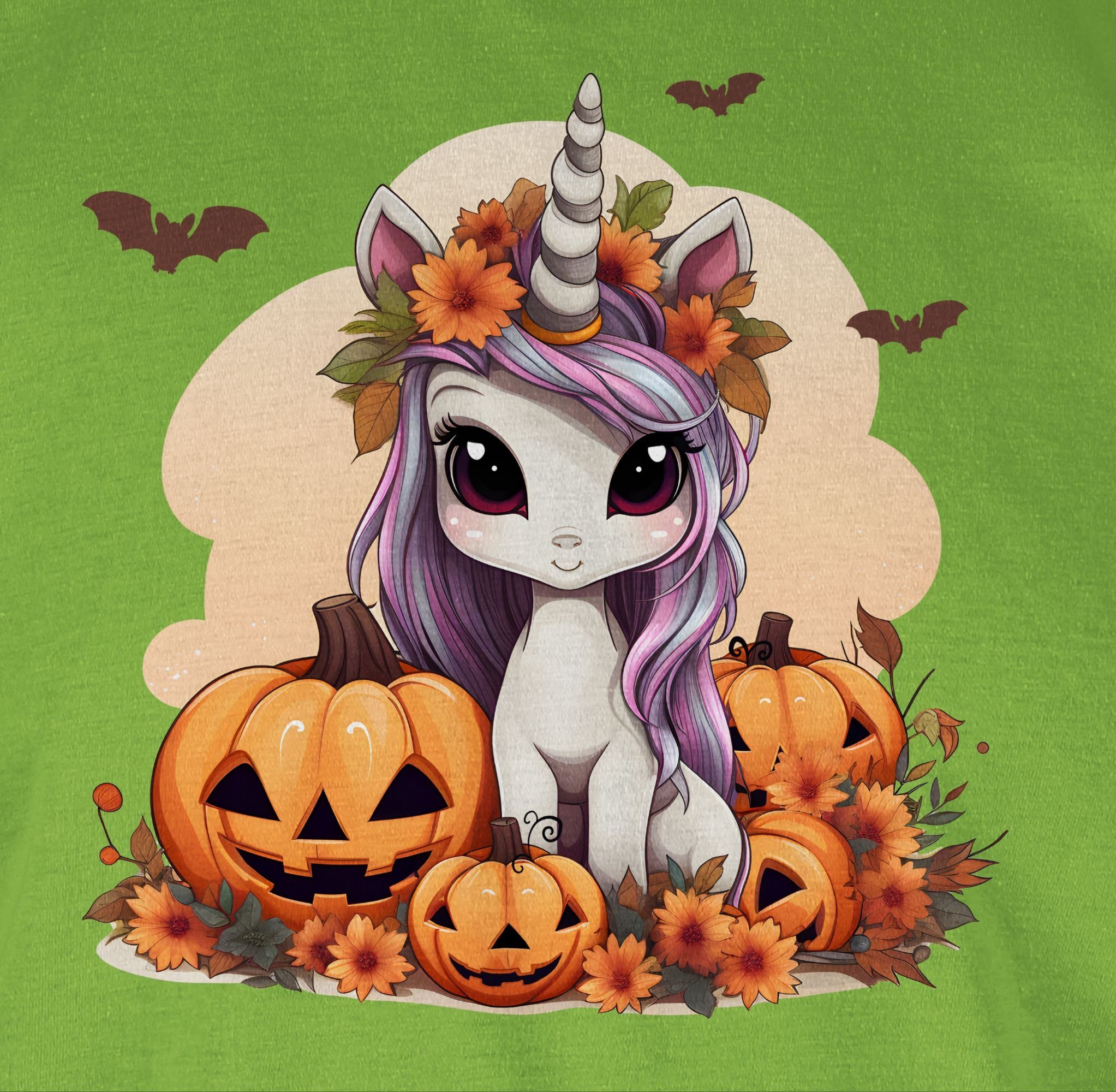 T-Shirt Hellgrün Unicorn Shirtracer Kürbis Kostüme Einhorn Herren Süßes Halloween 02 Halloween