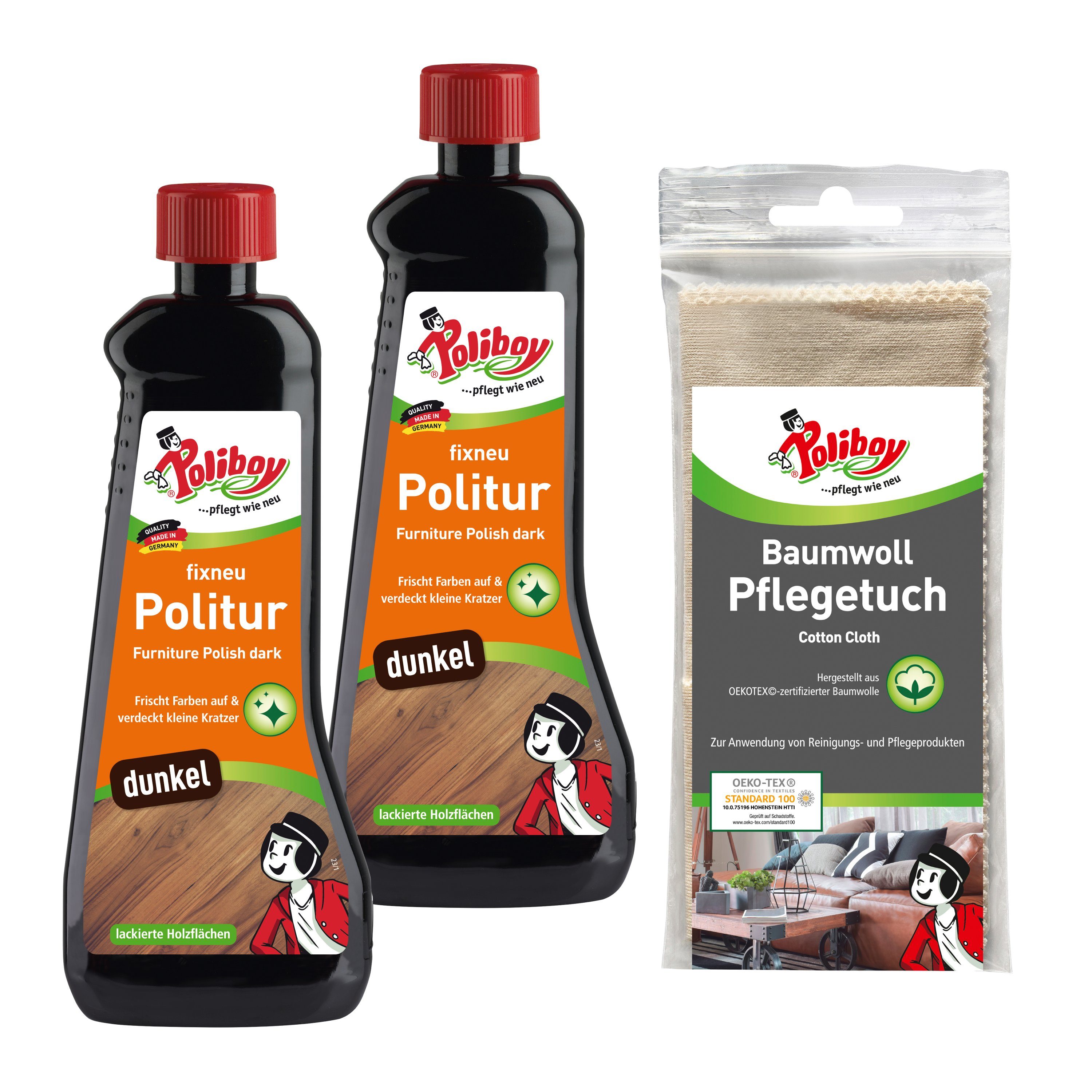 Fixneu Möbelpolitur dunkel - 2x500ml - inklusive Baumwolltuch Möbelreiniger