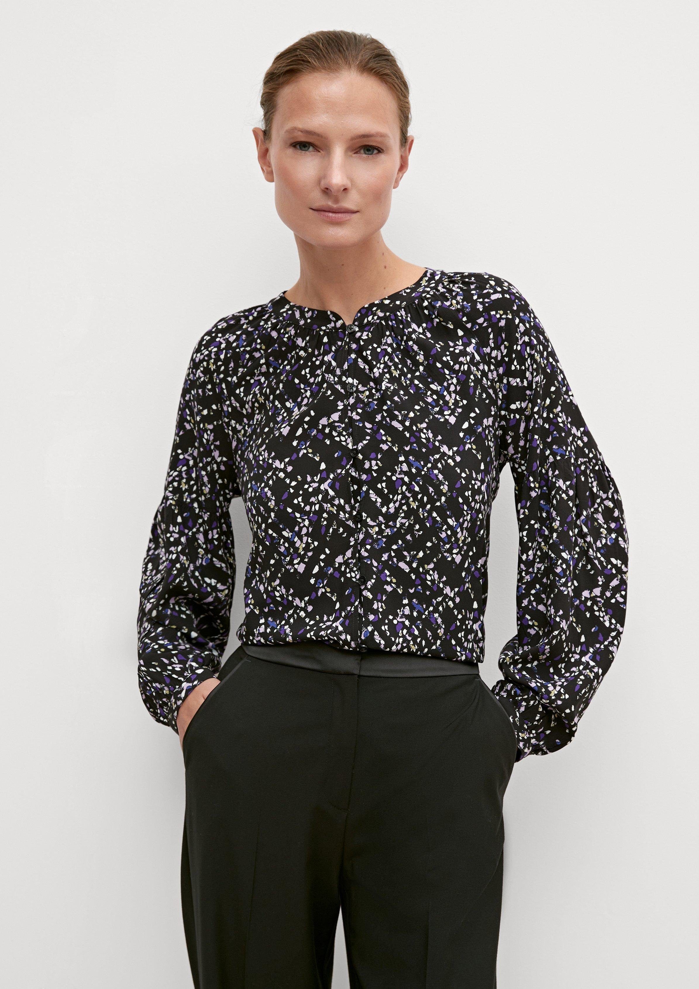 Comma Langarmbluse Viskosebluse mit abstraktem Muster Raffung