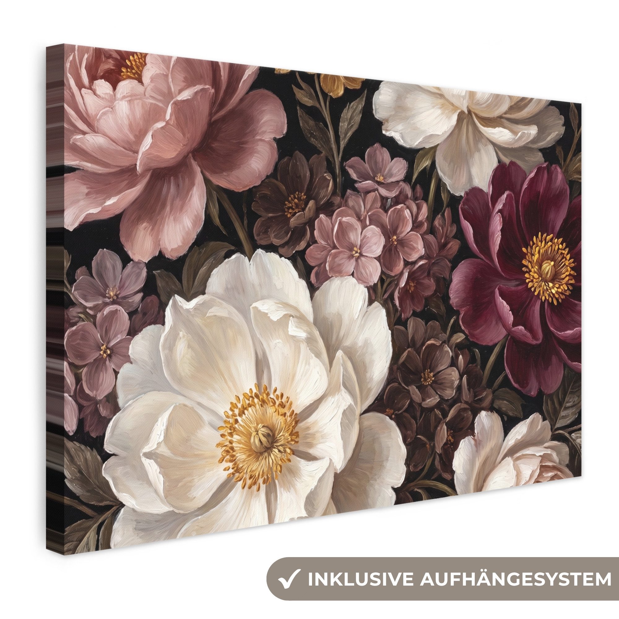 OneMillionCanvasses® Leinwandbild Blumen – Blumenstrauß – Klassisch – Dunkel – Rot, Fotodruck (1 St), Leinwand Bilder Klein, Wand Dekoration Aesthetic 30x20 cm