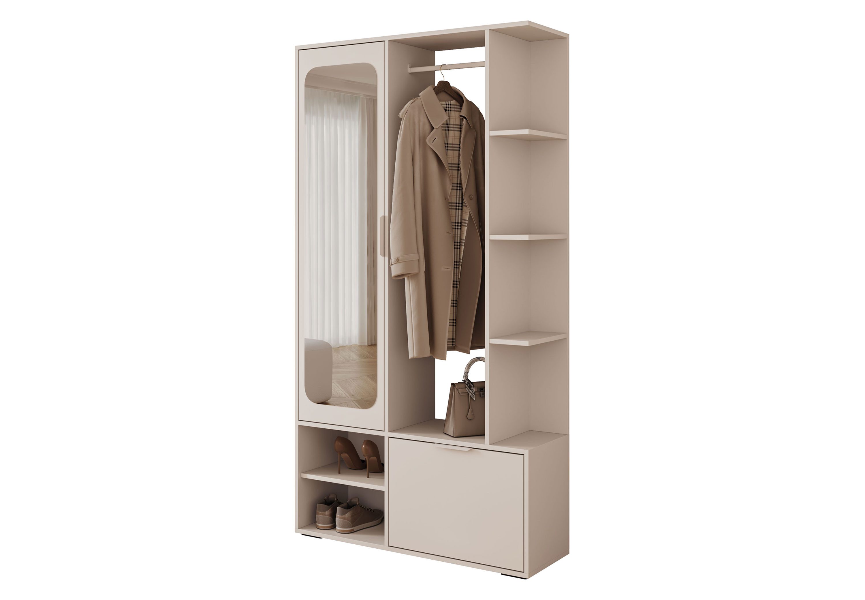 Lookway Garderobenschrank NOLA mit Spiegel und Schuhschrank 100x188,5x33,1 cm