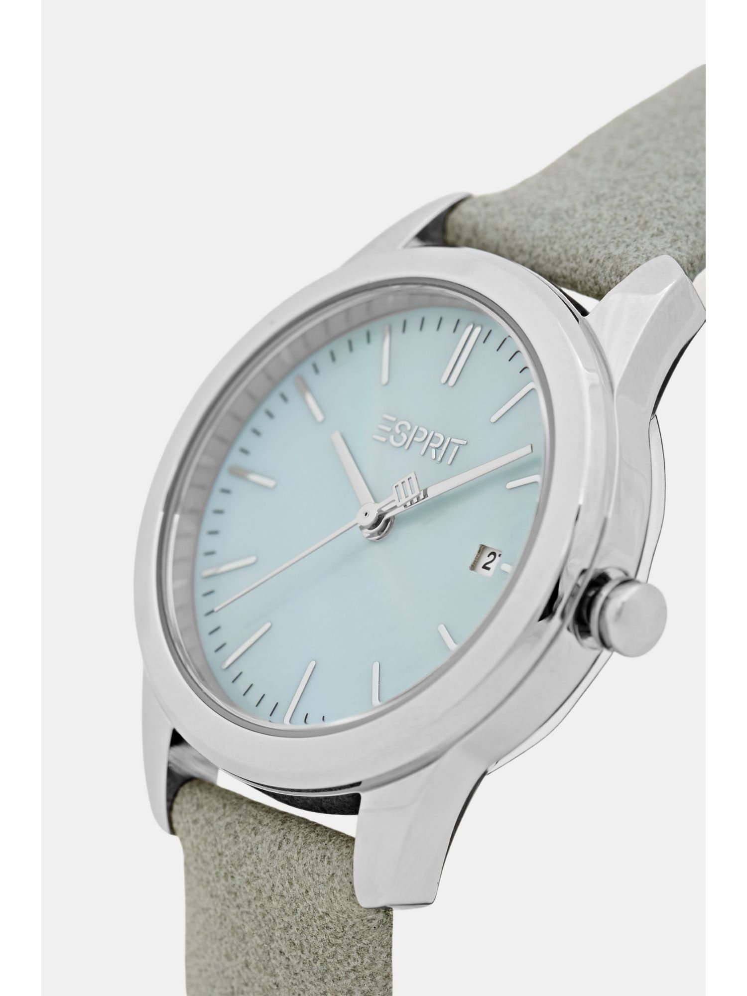 Damen Uhren Esprit Quarzuhr Edelstahl-Uhr mit Armband in Lederoptik