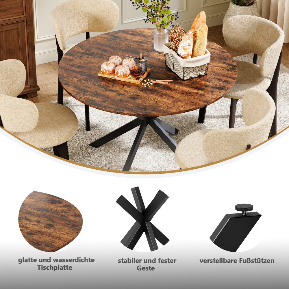 BBWL Esstisch Runder Esstisch Industrialstil mit X-Füßen, Vintagebraun-Schwarzd, stabiler Küchentisch für Homeoffice & Esszimmer