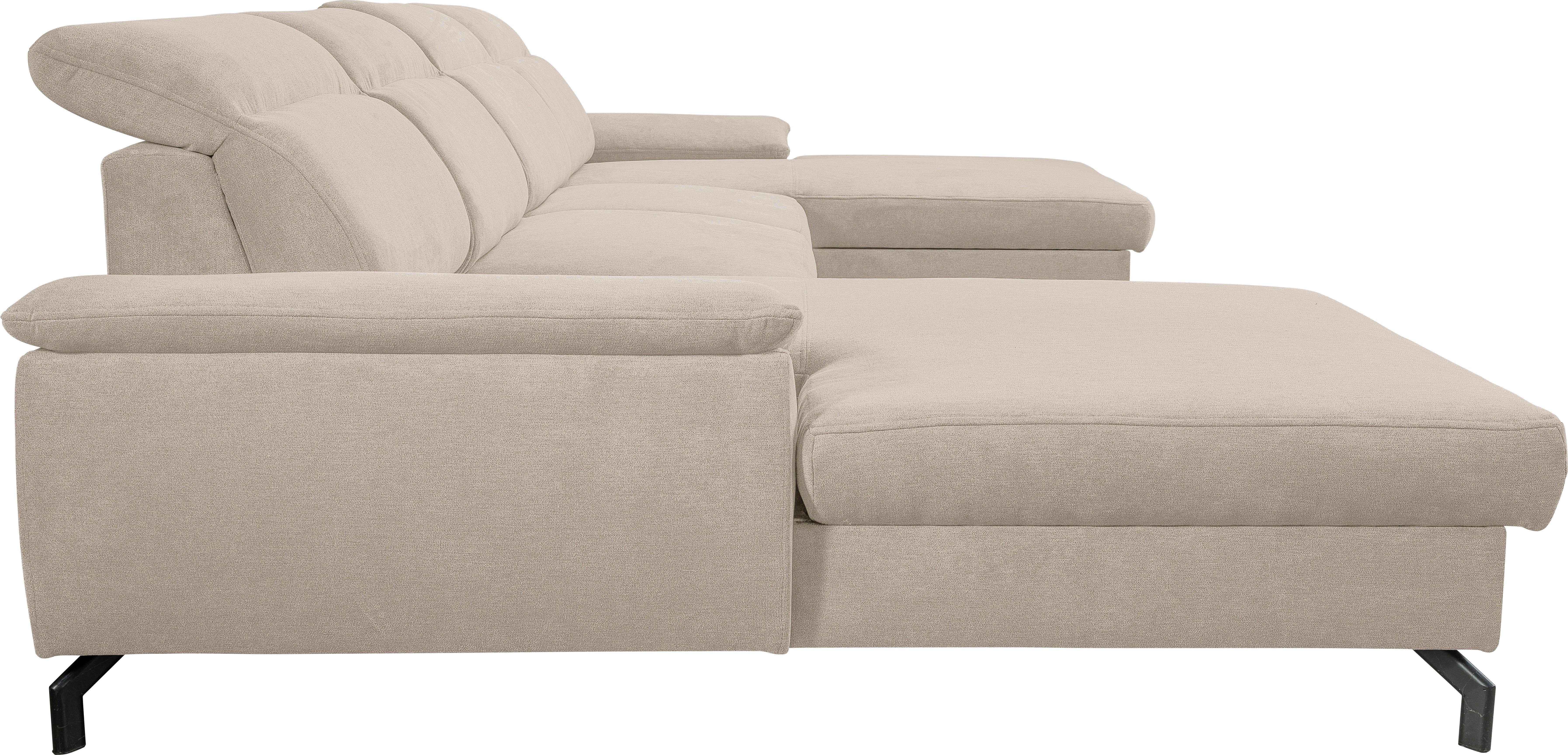 Creme | verstellbar Wohnlandschaft | Bettkasten, Creme Schlaffunktion, Creme Modernes Kopfteile U-Sofa Slavio, WERK2 mit