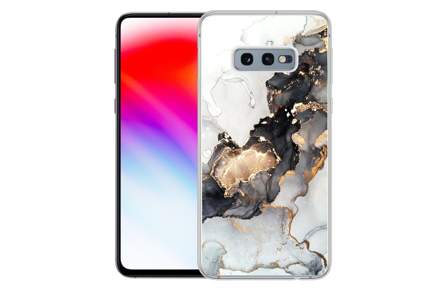 MuchoWow Handyhülle für Samsung Galaxy S10e Marmor - Schwarz - Weiß - Gold - Luxus - Abstr, Phone Case, Silikon, Schutzhülle Dünn