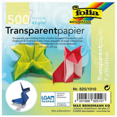 Folia Bastelkartonpapier Transparentpapier Faltblätter 42g/m², 10 x 10 cm, 10 Farben, mehrfarbig (500 Blatt)