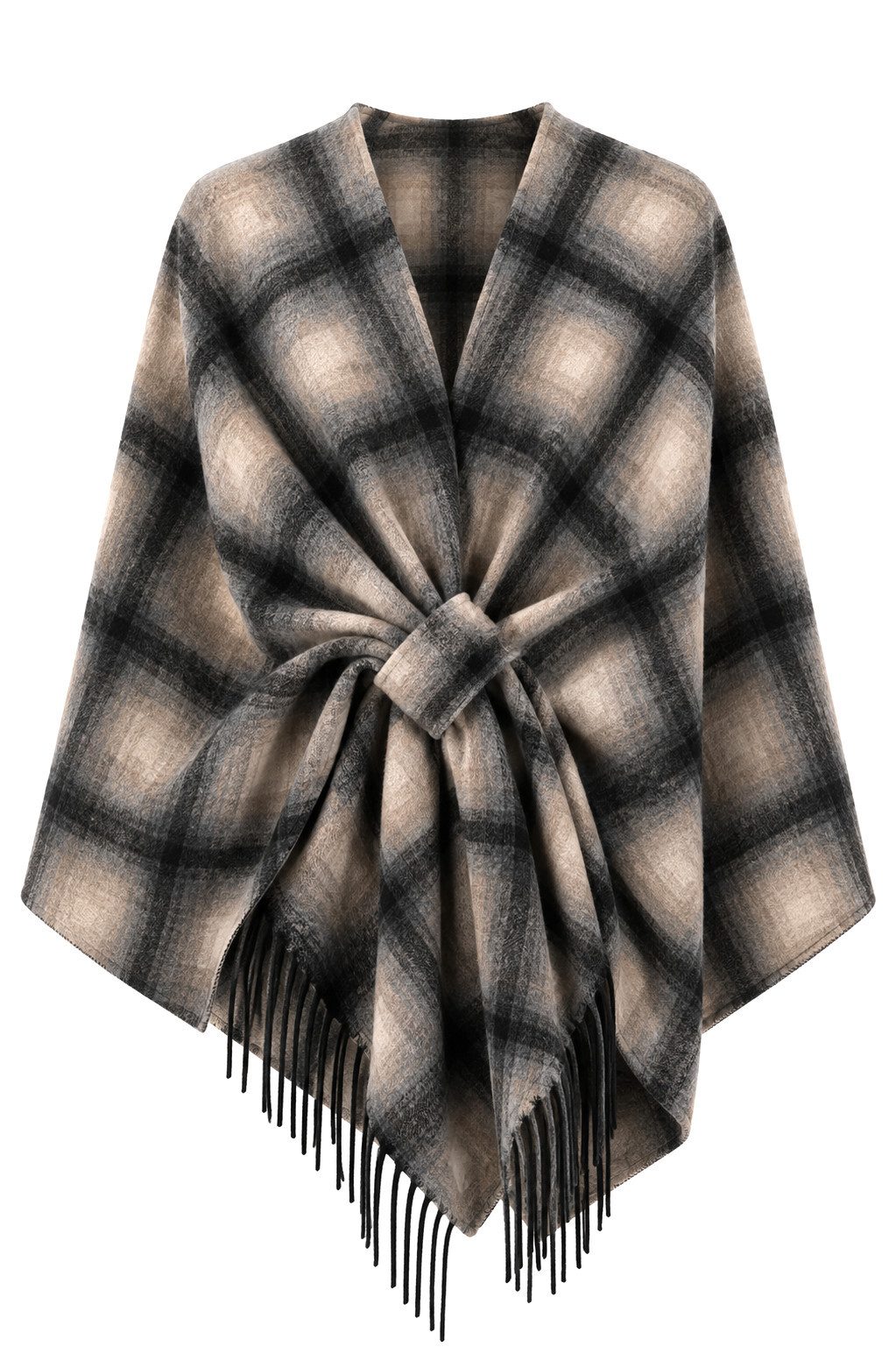 ITALY VIBES Strickponcho - Modischer Wollmix-Poncho mit Karomuster für Damen