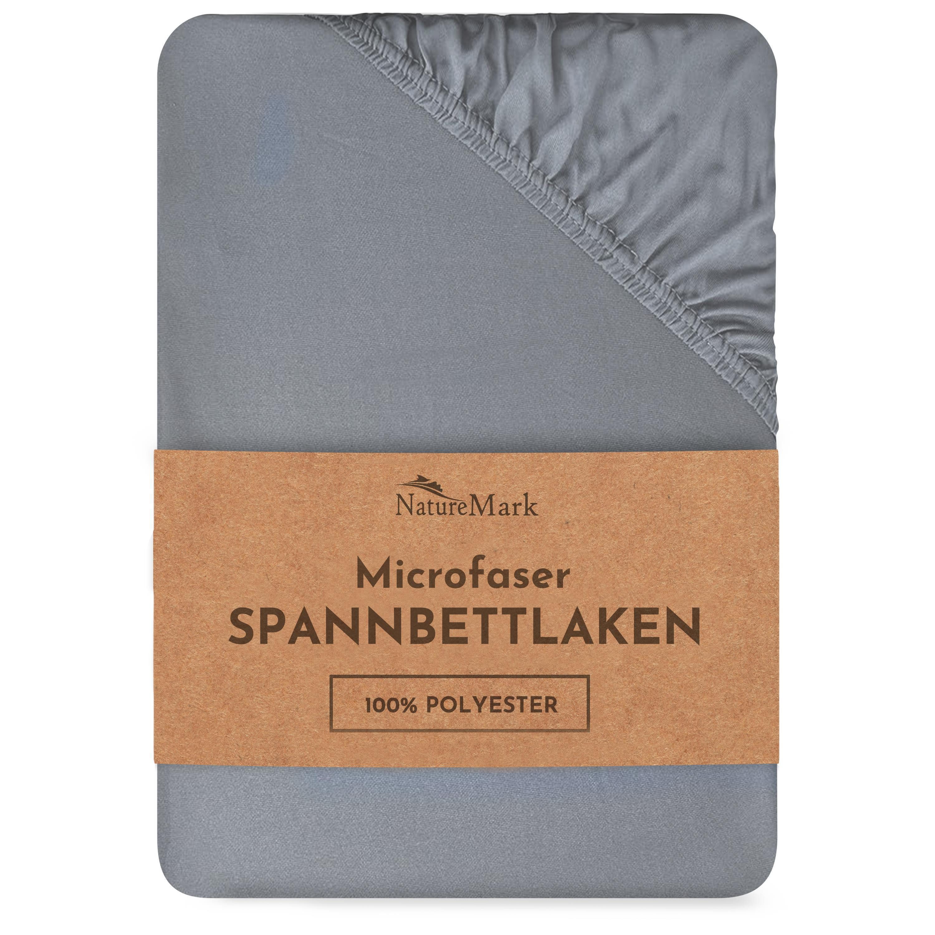NatureMark Spannbettlaken Mikrofaser Spannbetttuch, Polyester, Gummizug: rundum, viele Größen und Farben Markenware, 90x200cm, Mittelgrau