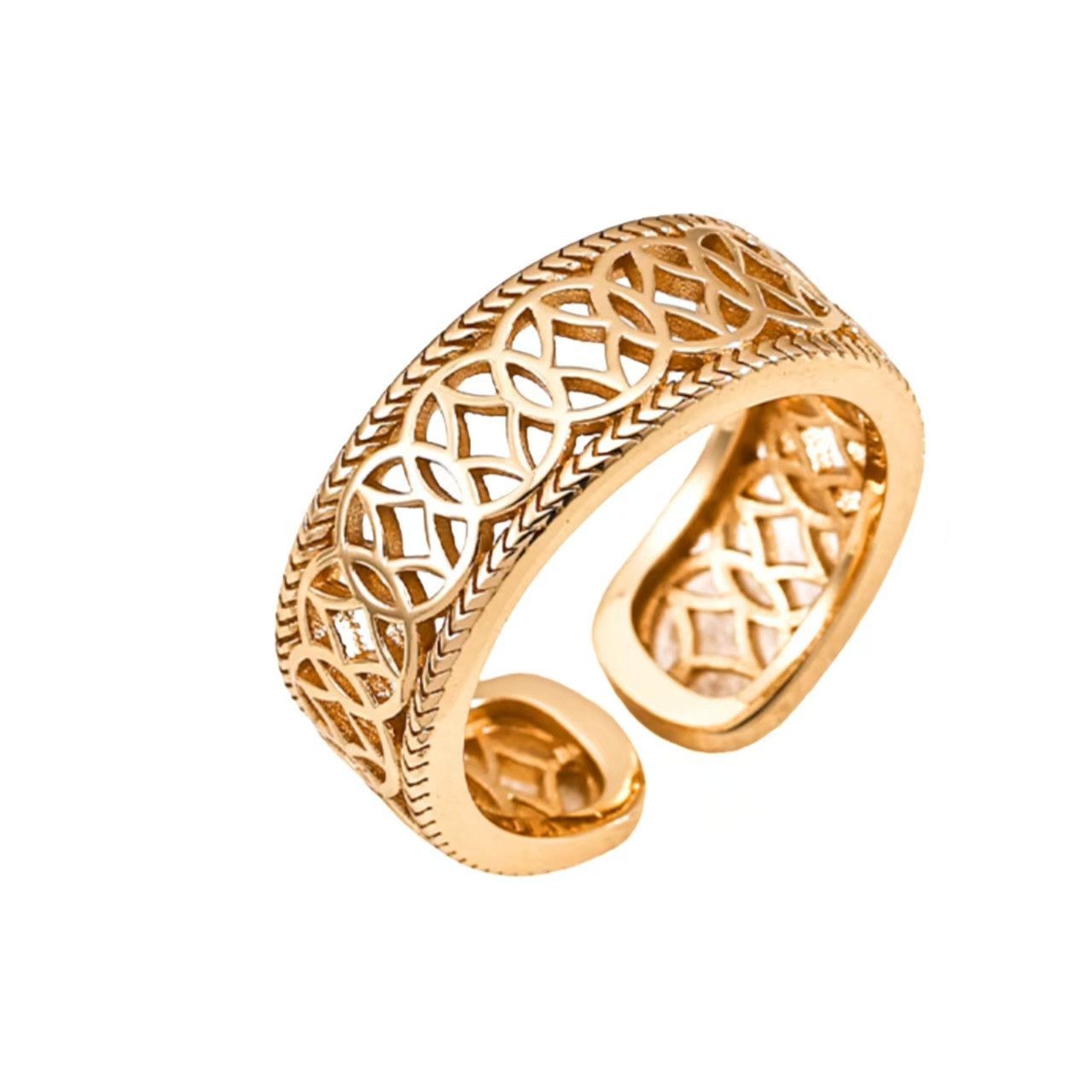 Jumpeak Silberring 925 Silber 18K vergoldet, breiter offener,  filigranem Netzausschnitt, ring silber 925 damen breit, ring vergoldet damen, damen geschenk