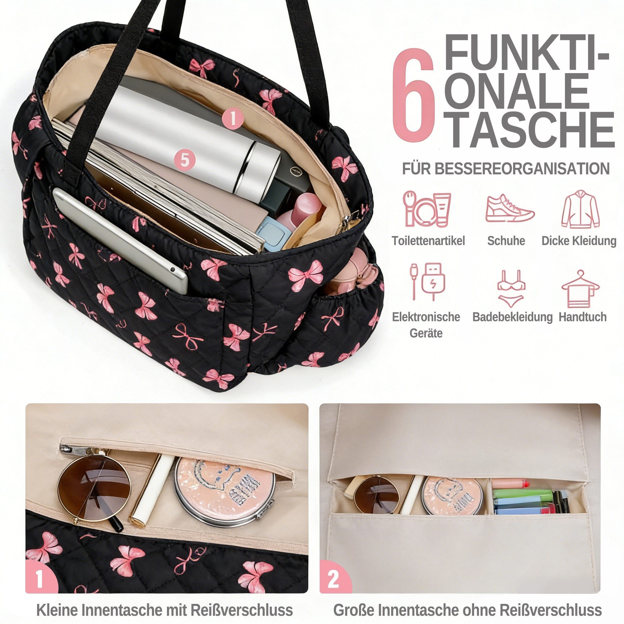 Zaewry Schultertasche Freizeit-Schultertasche, Damen-Tote-Bag, Große Handtasche, Reisetasche für unterwegs