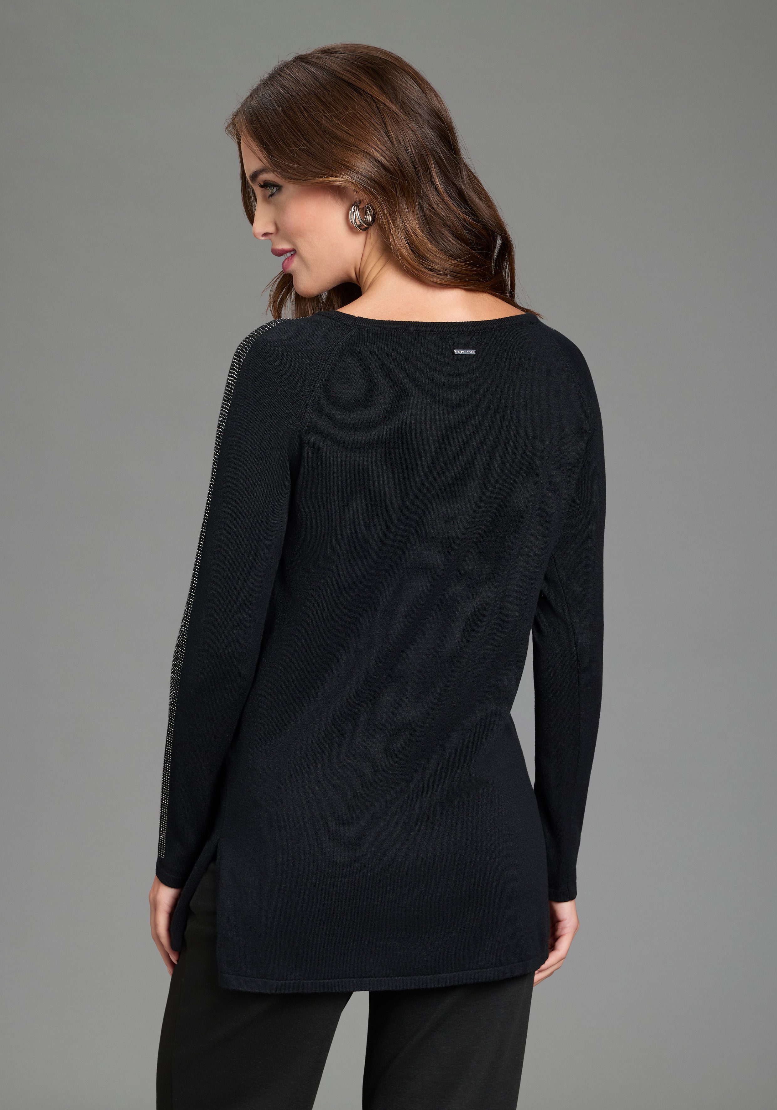 Laura Scott Longpullover mit Glitzersteinen und seitlichen Schlitzen