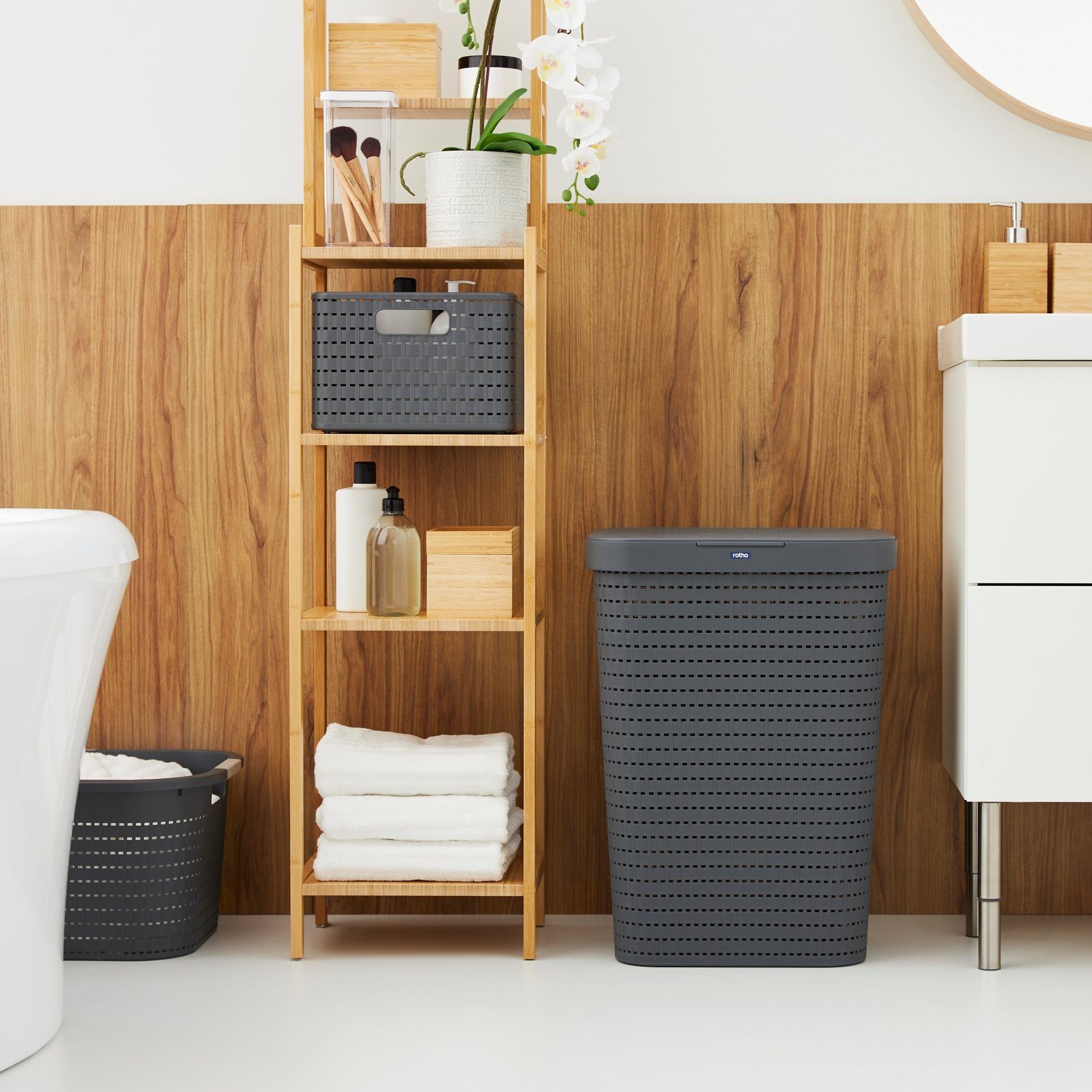 ROTHO Wäschekorb Country 2er-Set Wäschesammler 55l mit Deckel, Kunststoff ( günstig online kaufen