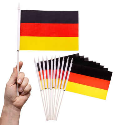 PHENO FLAGS Flagge Handfahne Deutschland Fähnchen Stockfahne Handflagge (10er Set zur Deko), Flaggen mit Stab