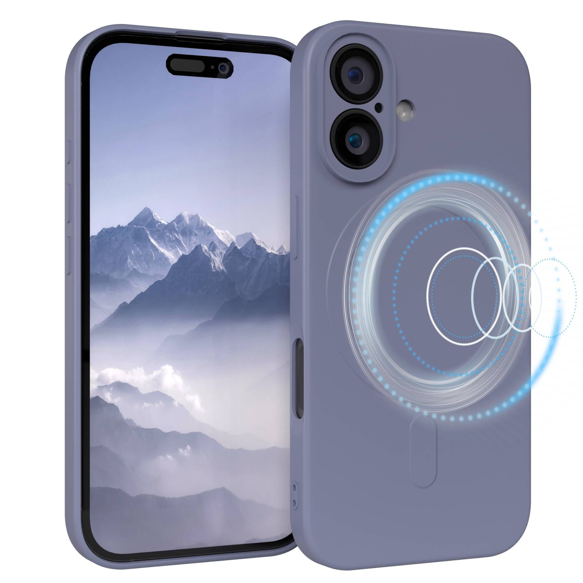 EAZY CASE Handyhülle TPU Hülle mit/-ohne MagSafe Apple iPhone 16 6,1 Zoll, Silikon Schutzhülle mit MagSafe und Kameraschutz stoßfest Stahlblau