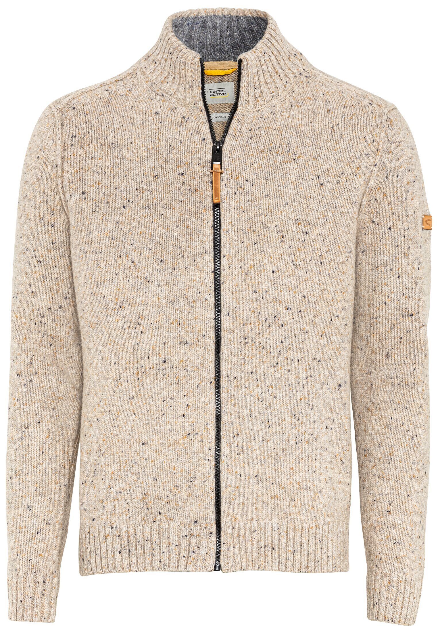 active Hattric mit Beige Stehkragen camel Stehkragen Strickjacke