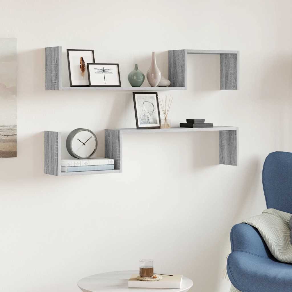 furnicato Wandregal Schwebendes 100x15x20 cm in Grau Sonoma aus Holzwerkstoff, 2-tlg., Feuchtigkeitsbeständige Wandablage mit unsichtbarem Befestigungssystem