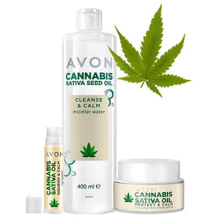 AVON Cosmetics Tagescreme CBD Cannabis Sativa, CBD-Öl Hanföl Körpercreme Cannabis Hanfcreme Geschenkset, 3-tlg., Hanföl natürliche Inhaltsstoffe Pflege, Gesichtswasser Lippenbalsam