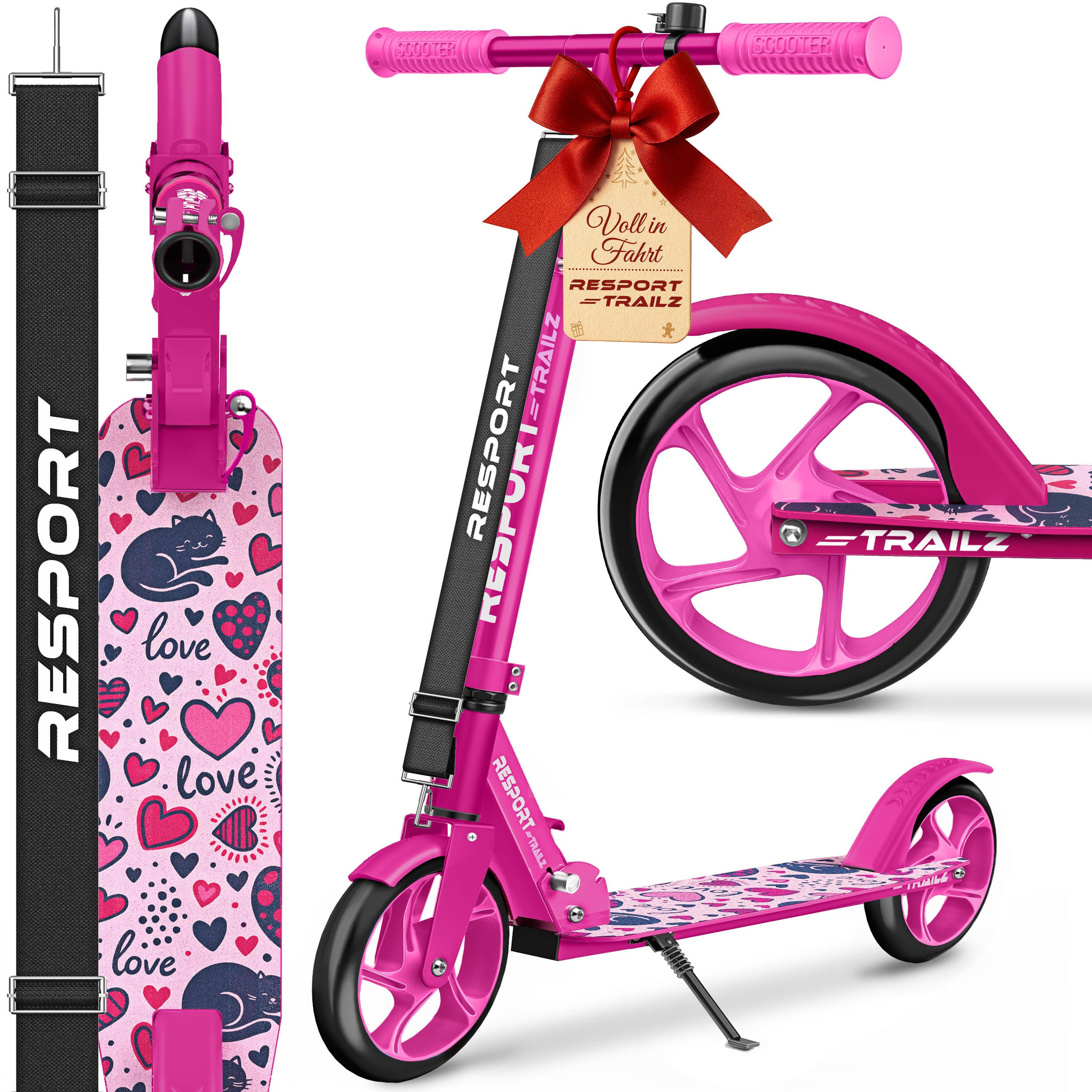 RE:SPORT Cityroller RE:SPORT® Trailz Cityroller Scooter inkl. Tragegurt und Klingel 200mm, (Scooter höhenverstellbar & klappbar, Kinderroller große Räder Kickscooter Kickroller), Cityroller für Kinder & Erwachsene Klingel & Tragegurt