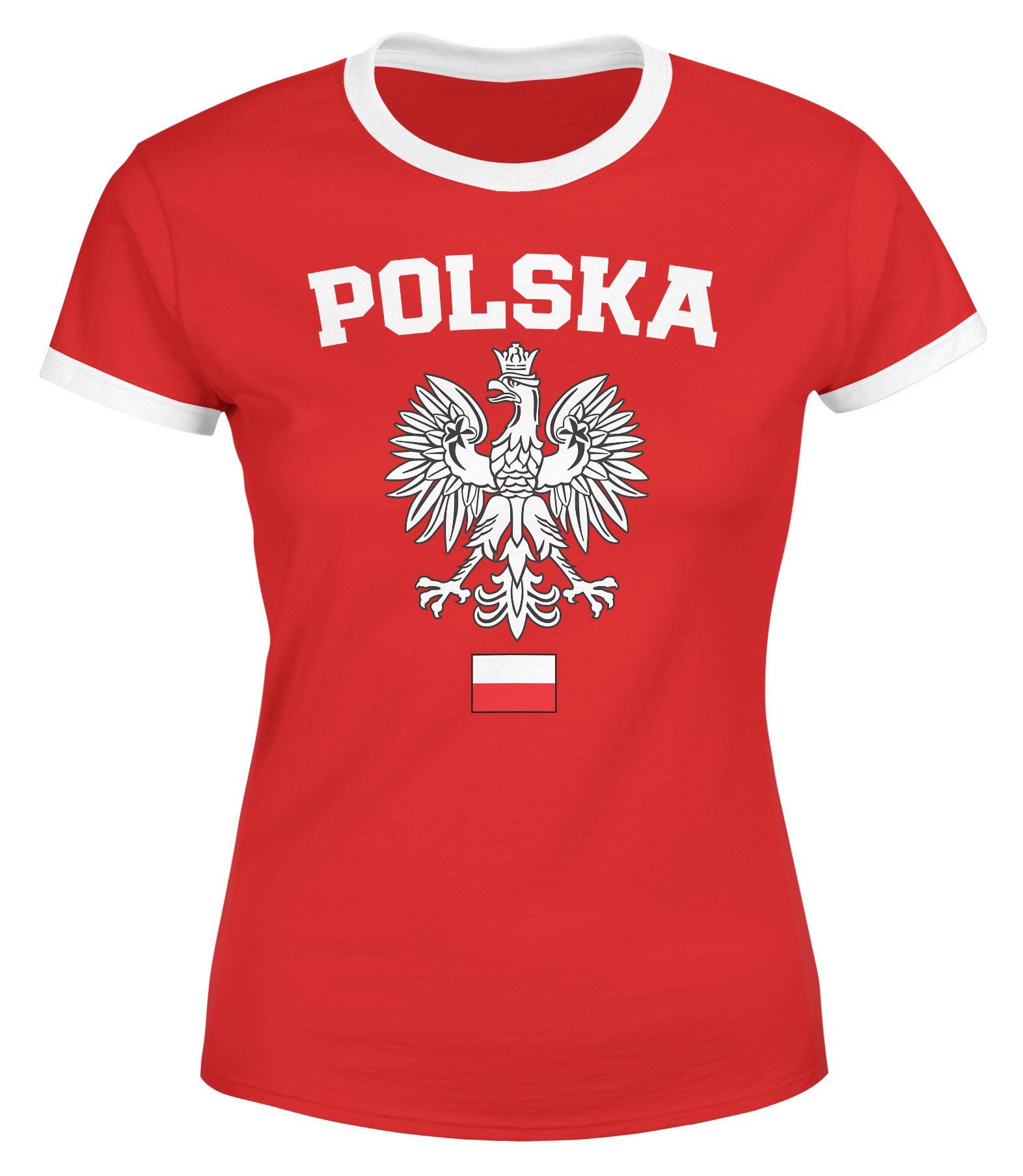 Print-Shirt Damen WM-Shirt WM Polska Polen Poland Flagge World Cup Weißer Adler