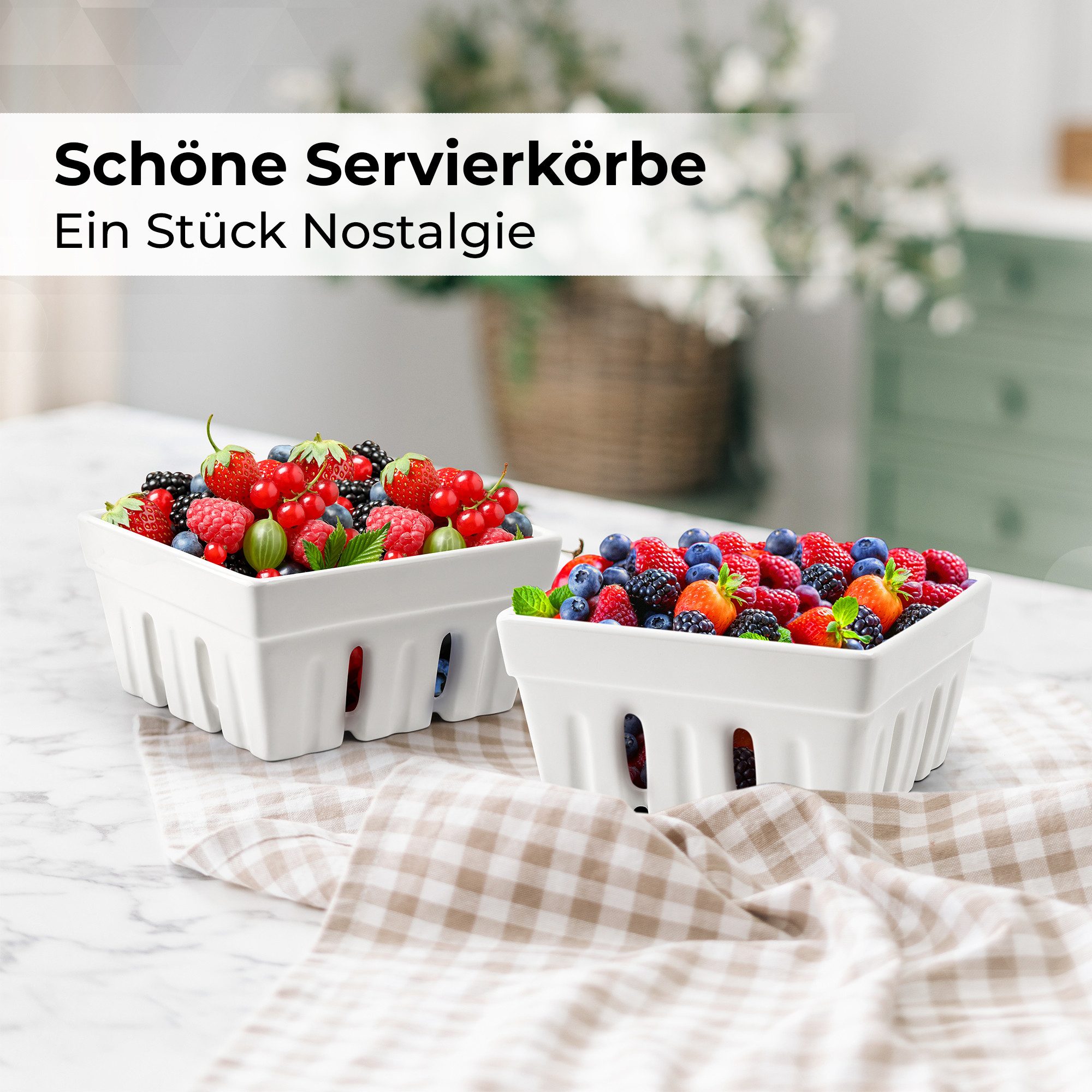 MiaMio Obstschale Beerenkorb mit Abtropffunktion, Keramik, (Set, 2-tlg)