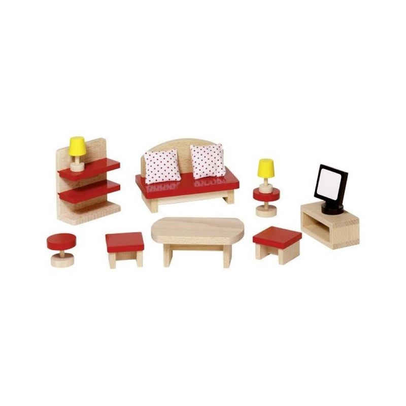 goki Puppenmöbel Wohnzimmer, 1er Set, 13 teilig, aus Holz