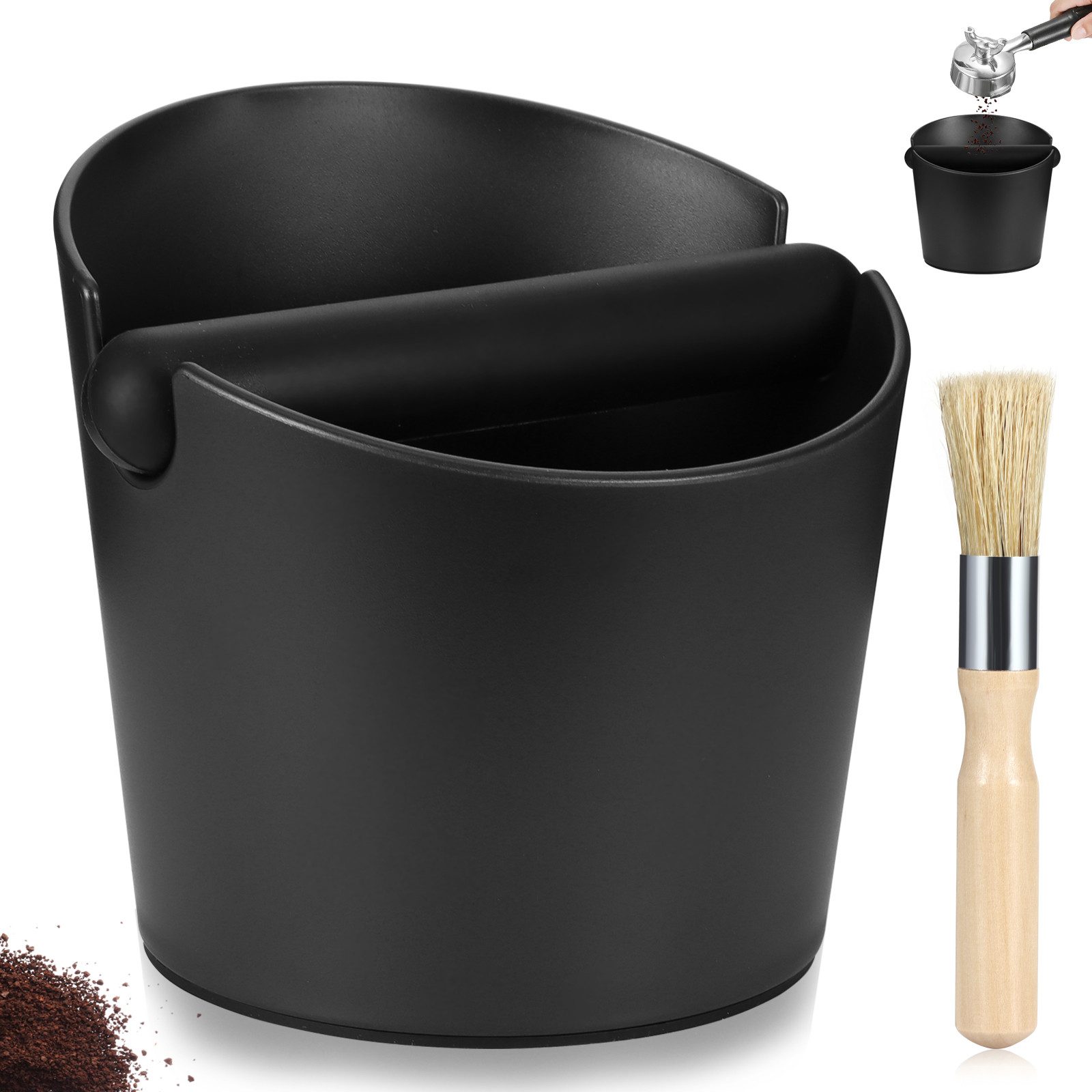 BlingBin Ausklopfbehälter Kaffeeklopfbox mit Bürste, Espresso-Klopfbox, Tischrestebehälter, Kaffeebehälter Knock Box mit Abnehmbarer Klopfstange für Café