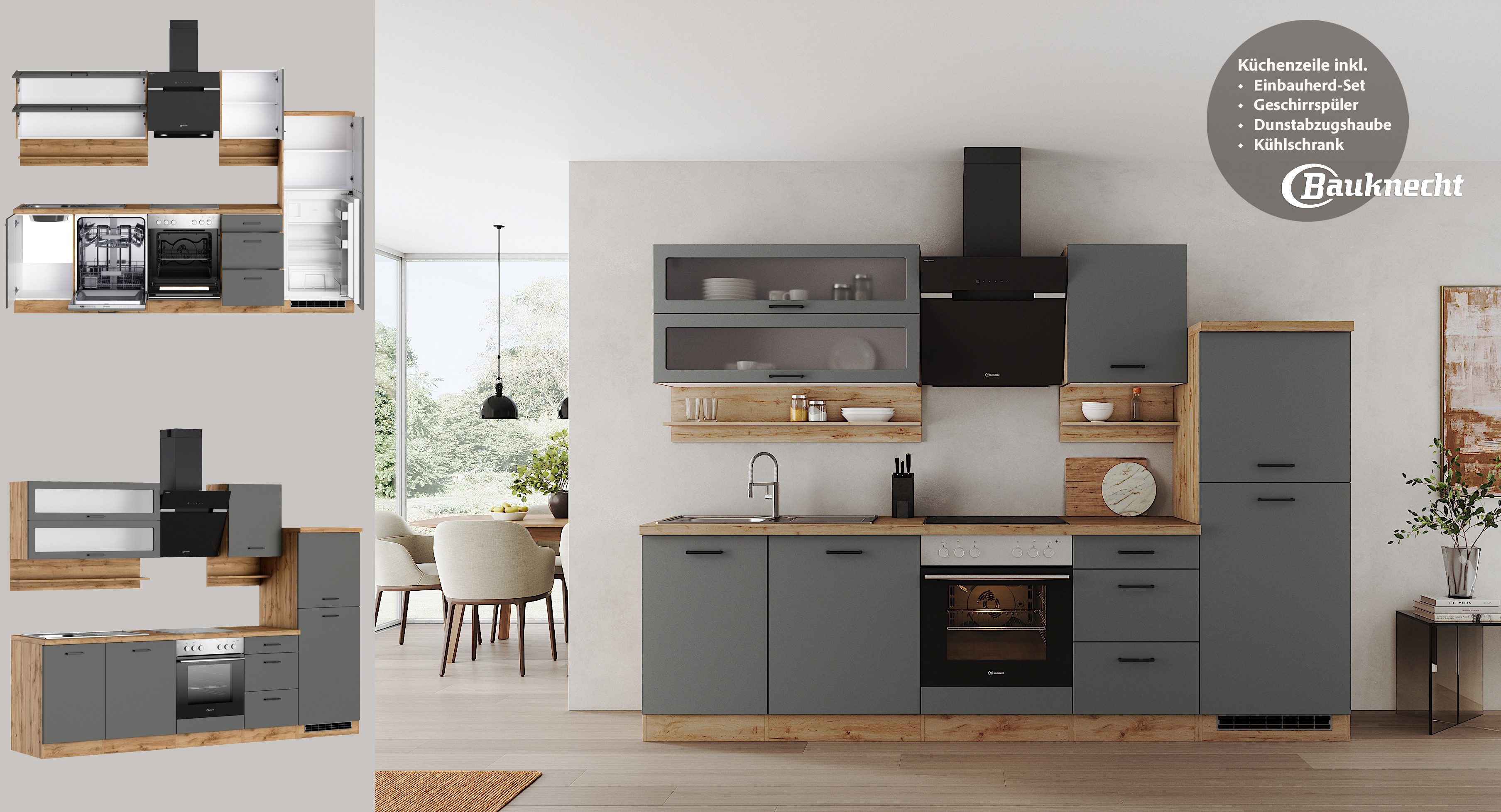 KOCHSTATION Küchenzeile Betty, Breite 280 cm, mit E-Geräten von Bauknecht günstig online kaufen