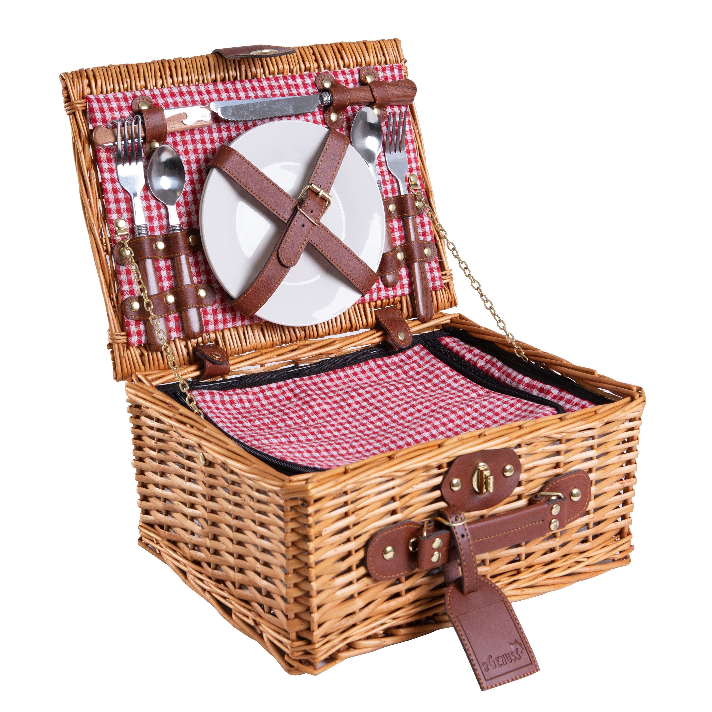 Picknickkorb eGenuss Handgefertigter Picknickkorb mit Zubehör