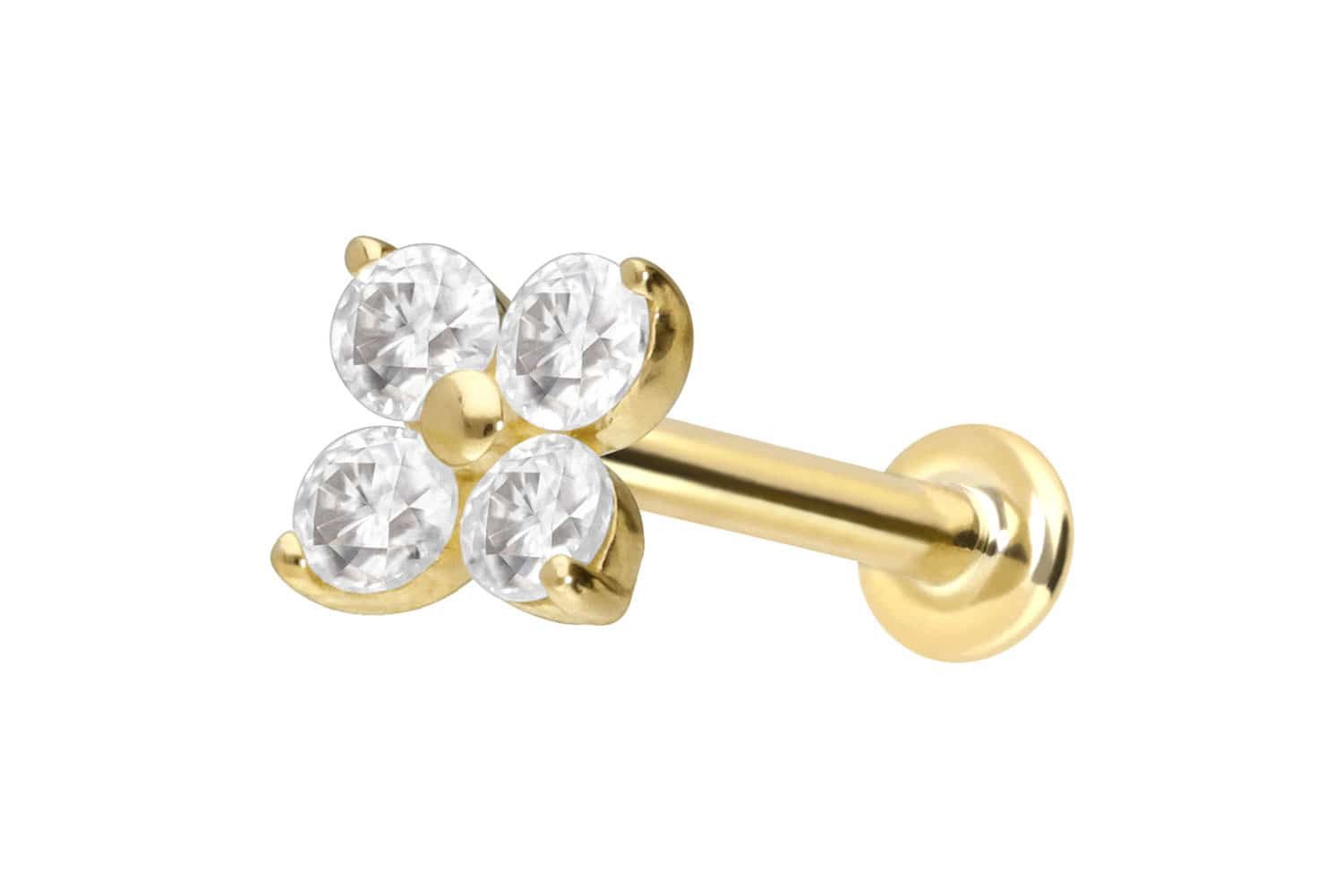 PIERCINGLINE Piercing-Set 14 Karat Gold Labret mit Innengewinde MOISSANIT-BLUME (Labrets, 1-tlg)