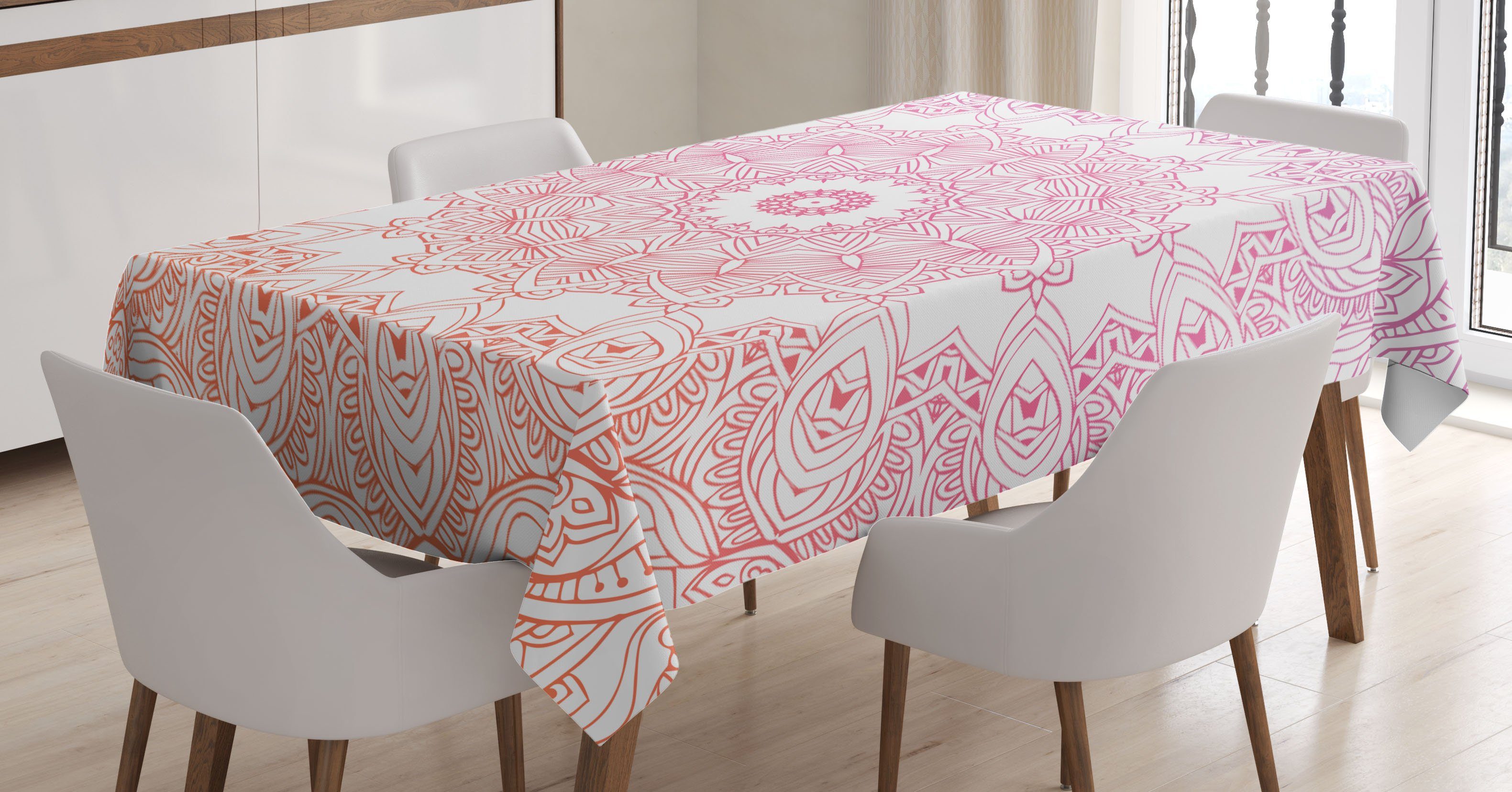 Abakuhaus Tischdecke Farbfest Waschbar Für den Außen Bereich geeignet Klare Farben, Mandala Skizzieren Sie Stil Blumen