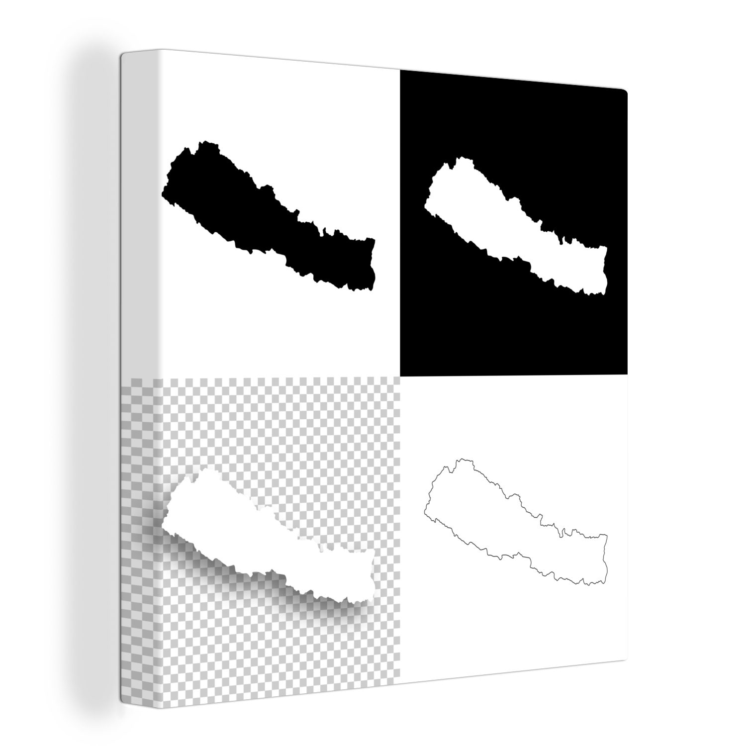 OneMillionCanvasses® Leinwandbild Vier Schwarz-Weiß-Abbildungen von Nepal, (1 St), Leinwand Bilder für Wohnzimmer Schlafzimmer