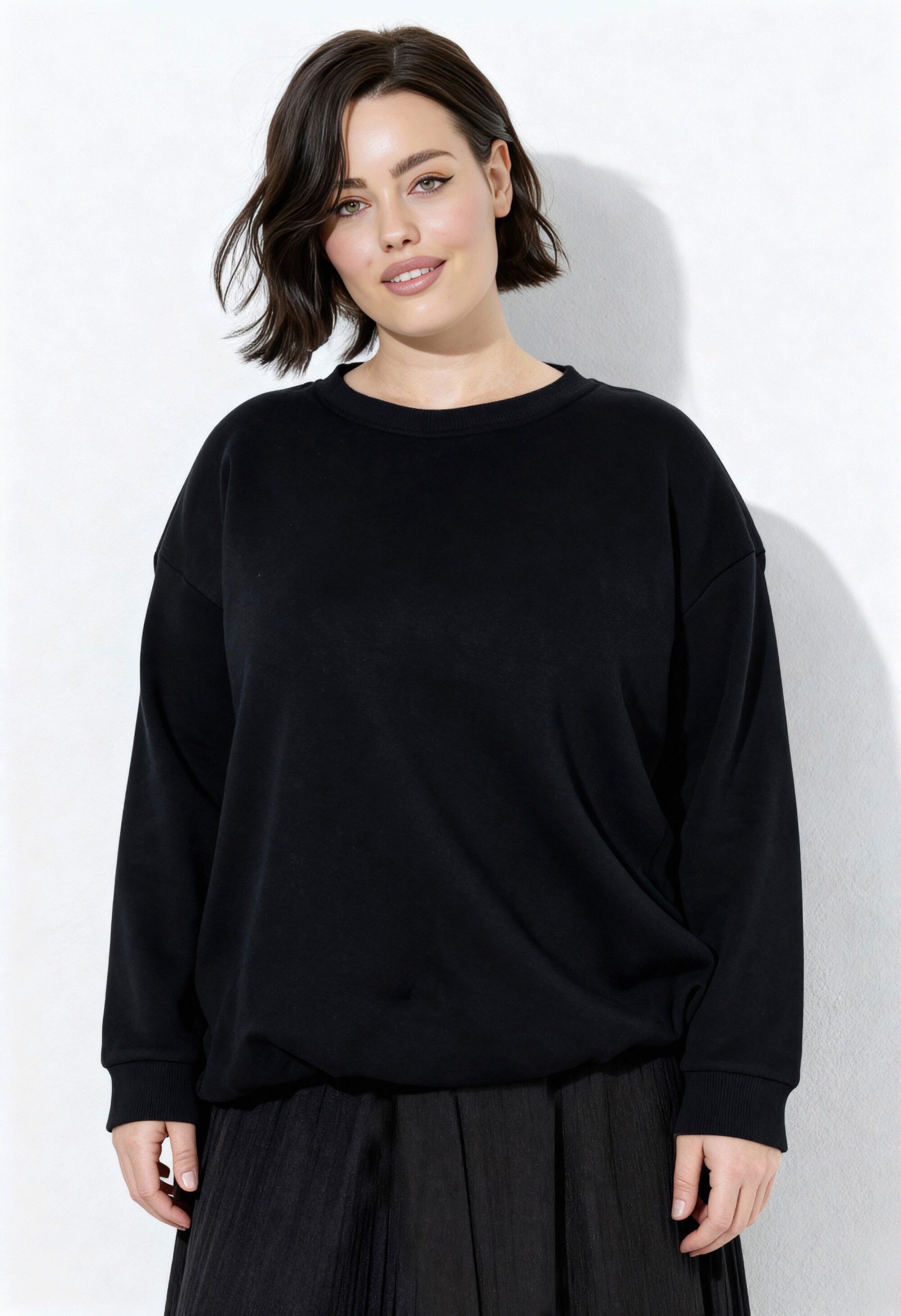 Ulla Popken Sweatshirt Sweatshirt kurz Boxy Rundhals Langarm günstig online kaufen
