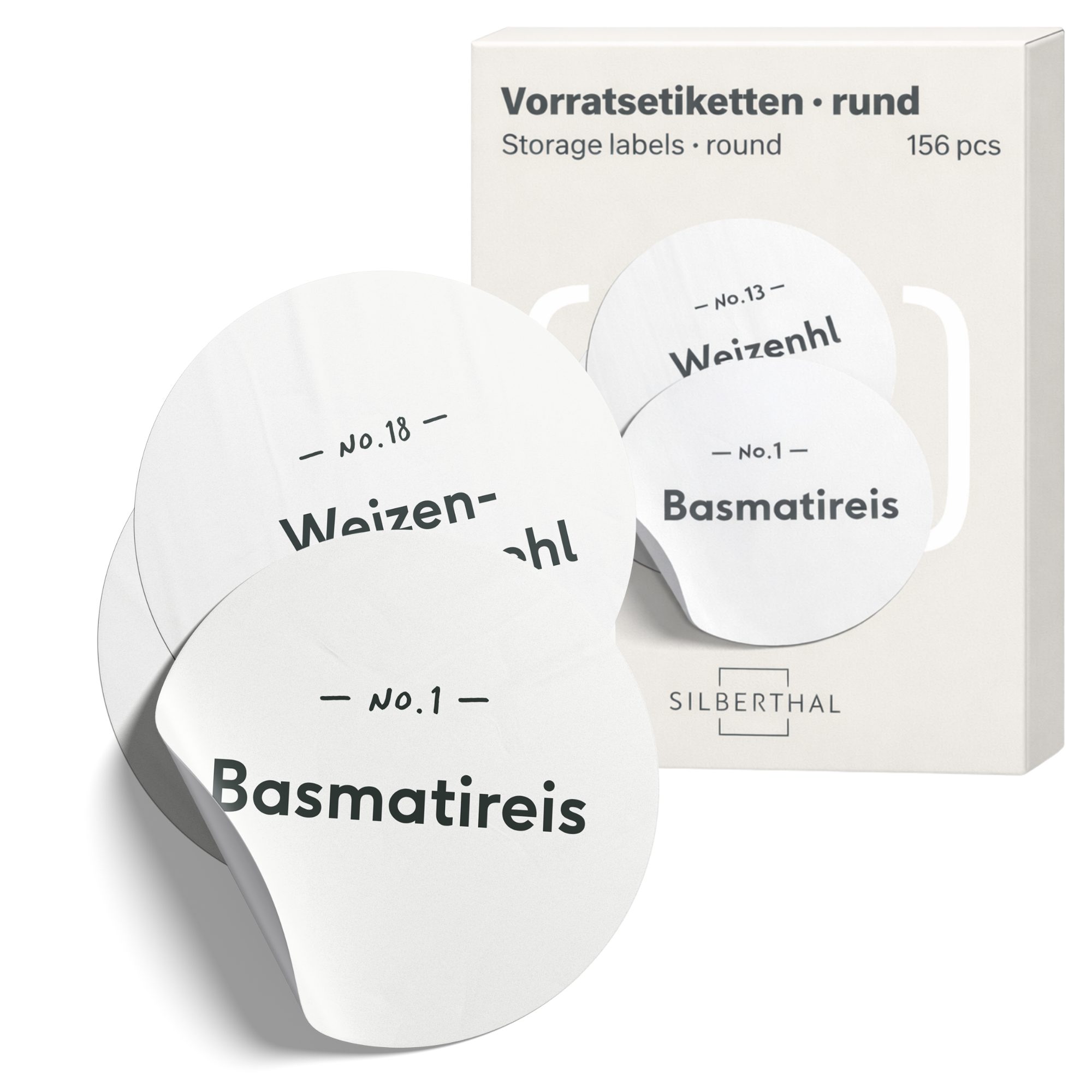 SILBERTHAL Etikett für Vorratsgläser Rund 156 Stück, Vorgedruckt & Blanko, wasserfest & wiederverwendbar