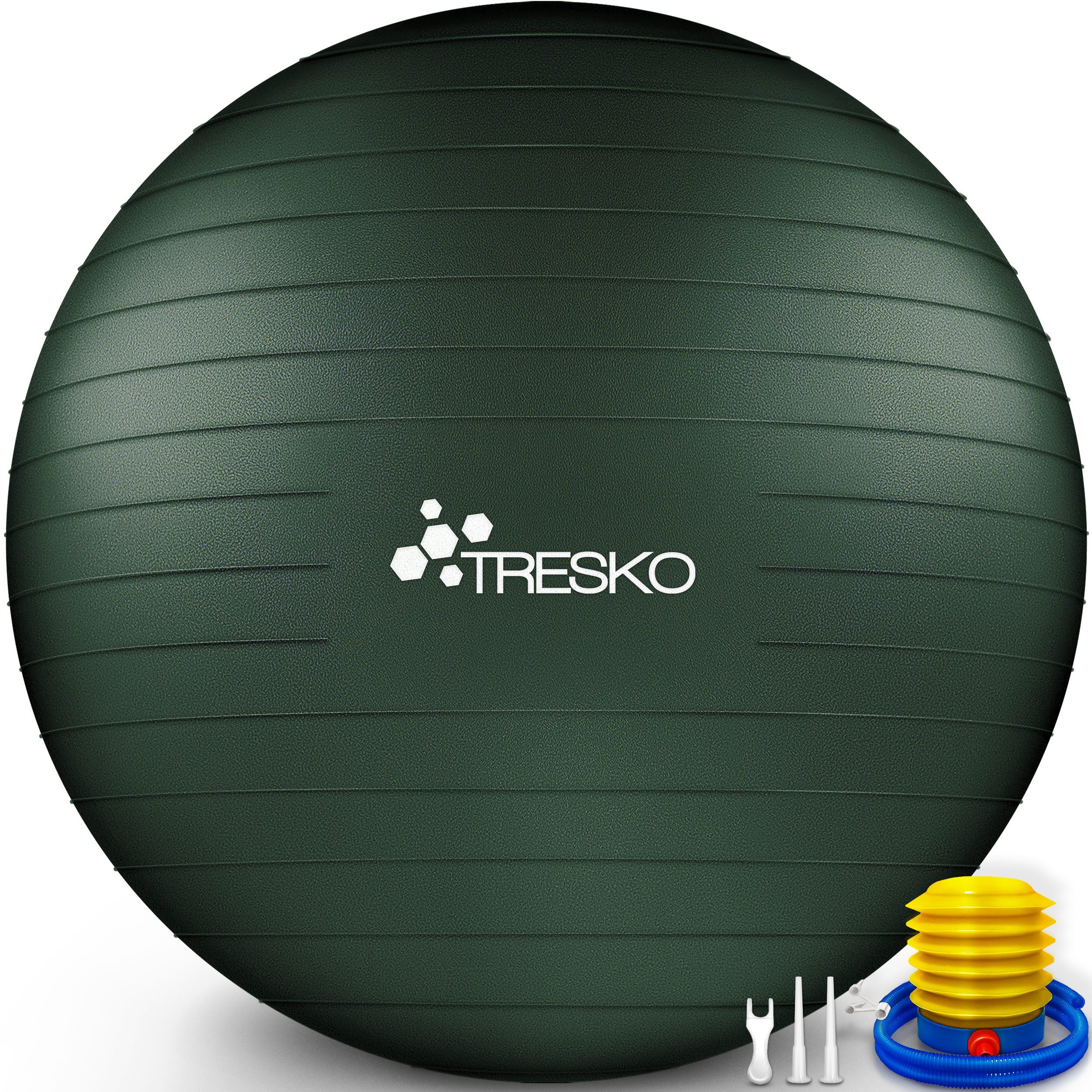 TRESKO Gymnastikball mit GRATIS Übungsposter inkl. Luftpumpe Yogaball, BPA-Frei Sitzball Büro Anti-Burst inkl. Luftpumpe, Fitnessball