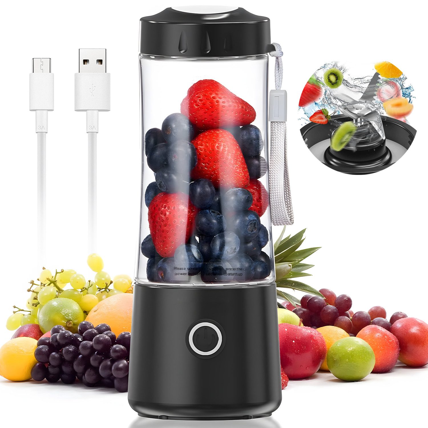 AKKEE Standmixer 400-ml-Mini-Standmixer Elektrischer Standmixer Ein-Knopf-Bedienung
