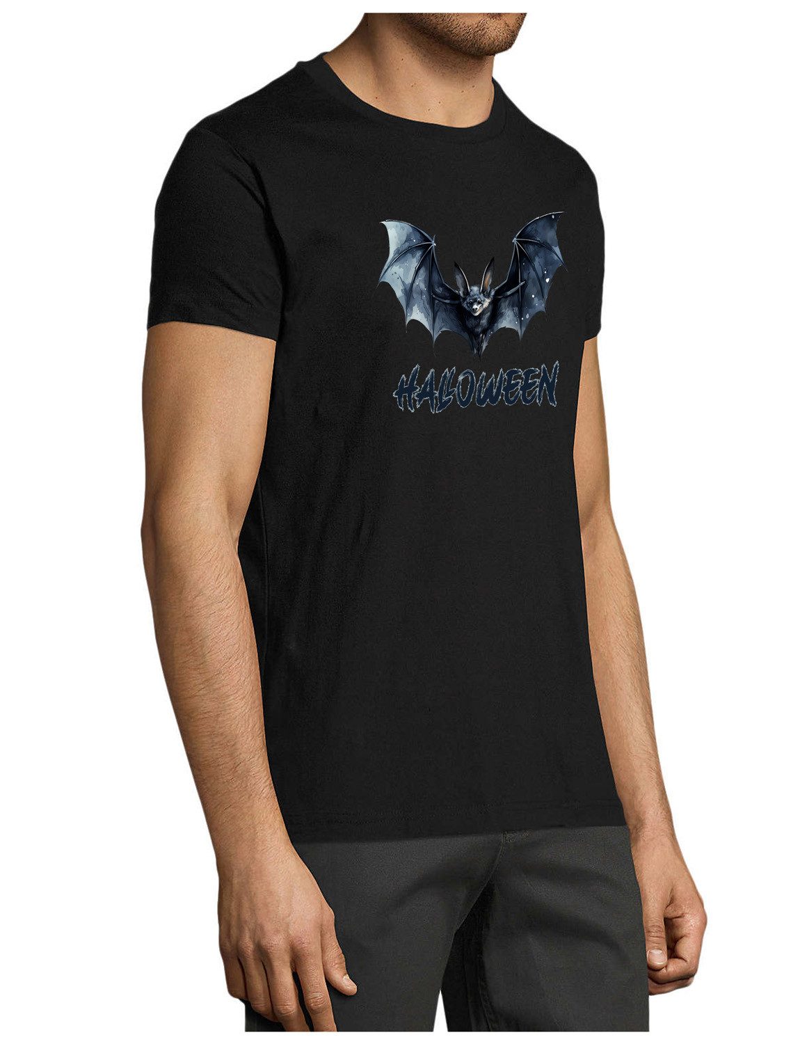 MyDesign24 T-Shirt Herren Halloween Shirt - Fledermaus Brustprint Baumwolls günstig online kaufen