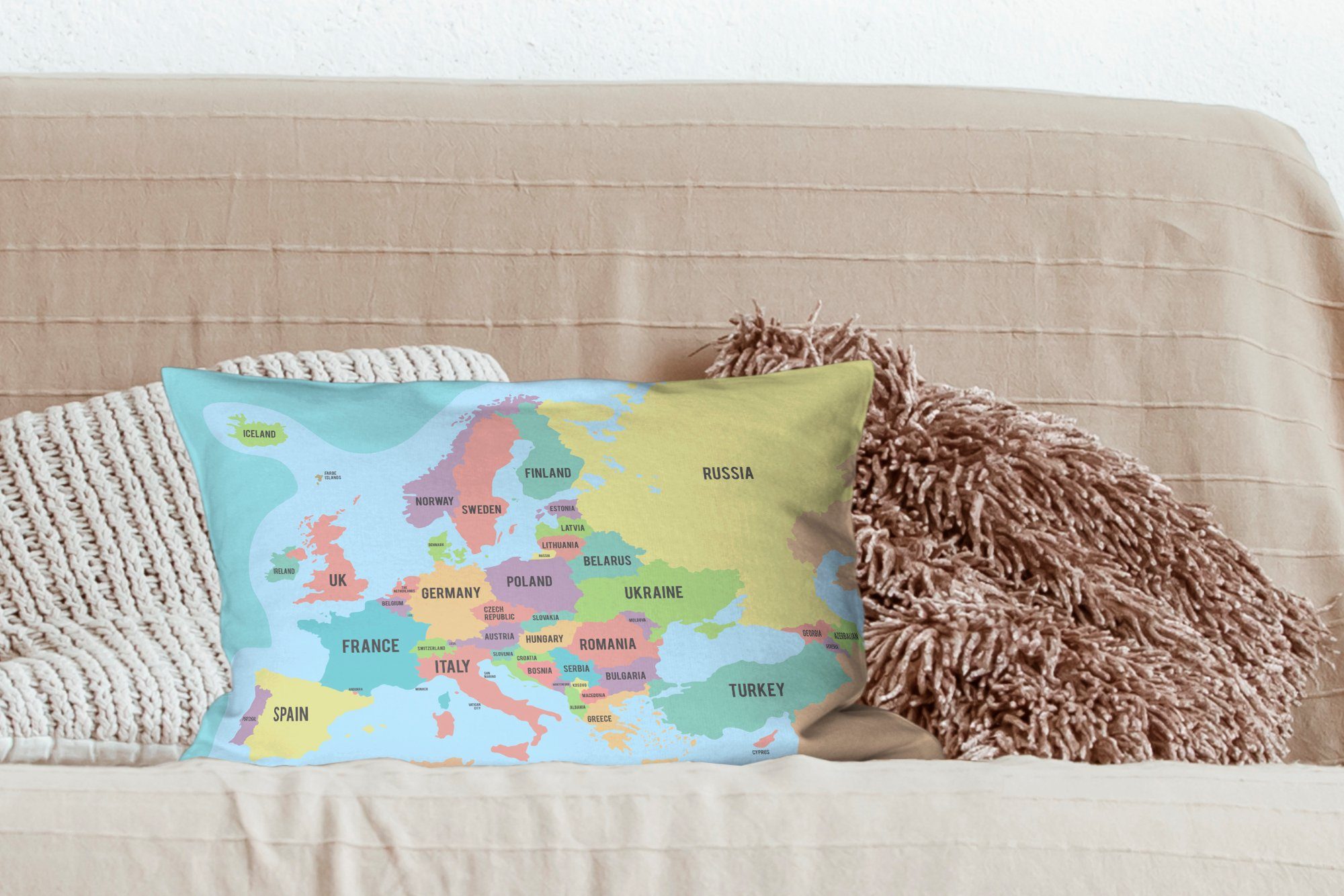Wohzimmer Europa Dekoration, mit Füllung, - Dekokissen Schlafzimmer Karte - Dekokissen Zierkissen, Briefe, MuchoWow