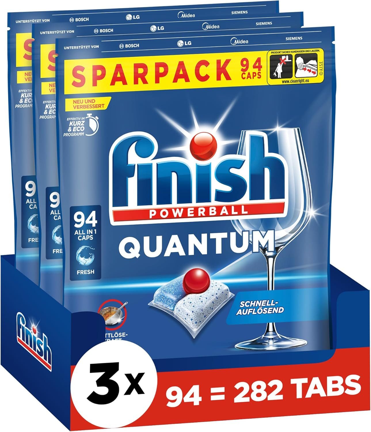 FINISH Finish Quantum Fresh Spülmaschinentabs - 282 Tabs (3 x 94 Tabs) Spülmaschinentabs (1-St)