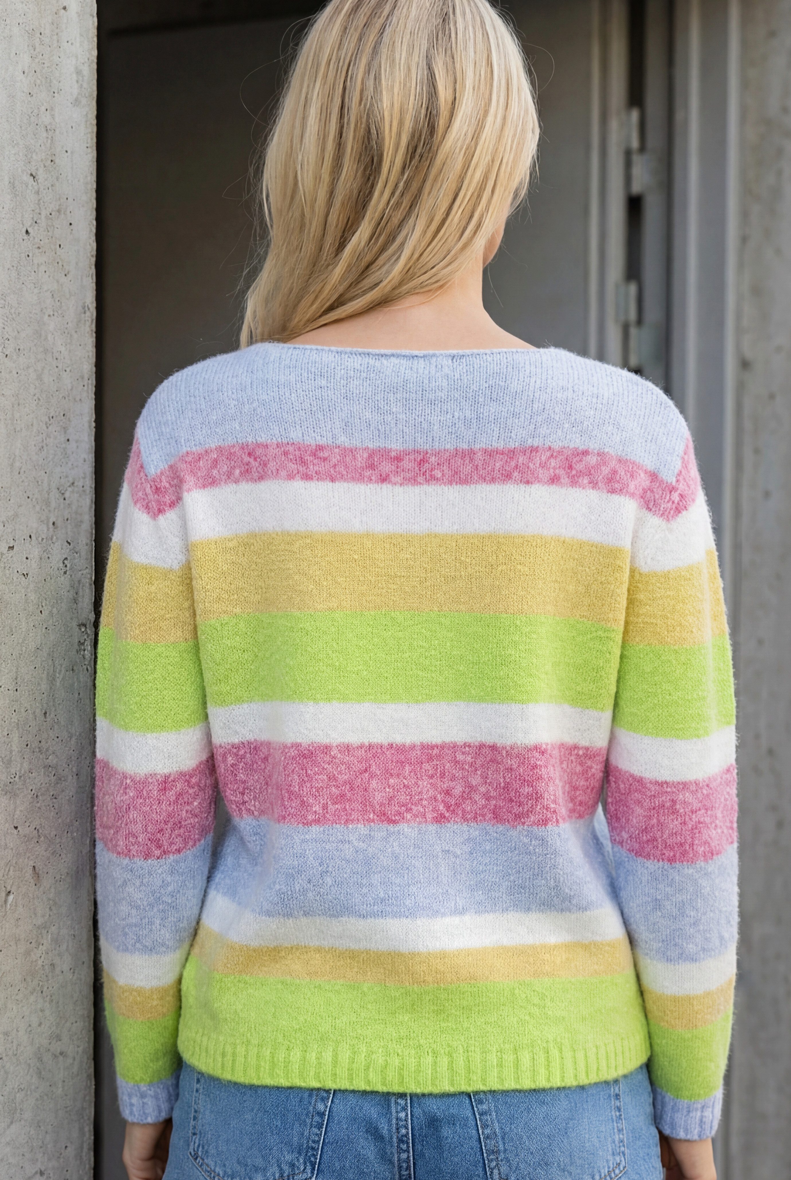 Zaubermond Strickpullover Baumwoll Strickpullover meliert Blockstreifen, trendiger Frühling