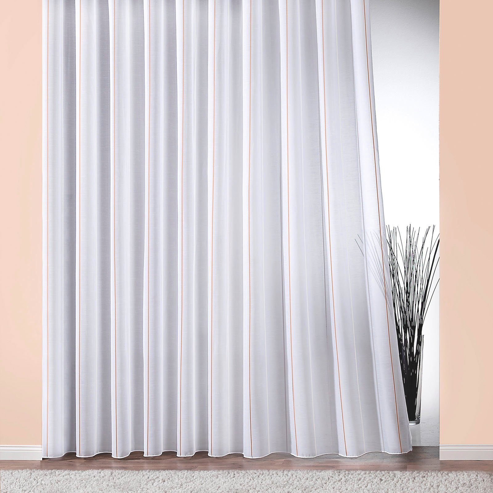 Weckbrodt Gardine Athen (1 St), Smokband, halbtransparent, Webgardine, halbtransparent, mit Glanzeffektstreifen, Beschwerungsband