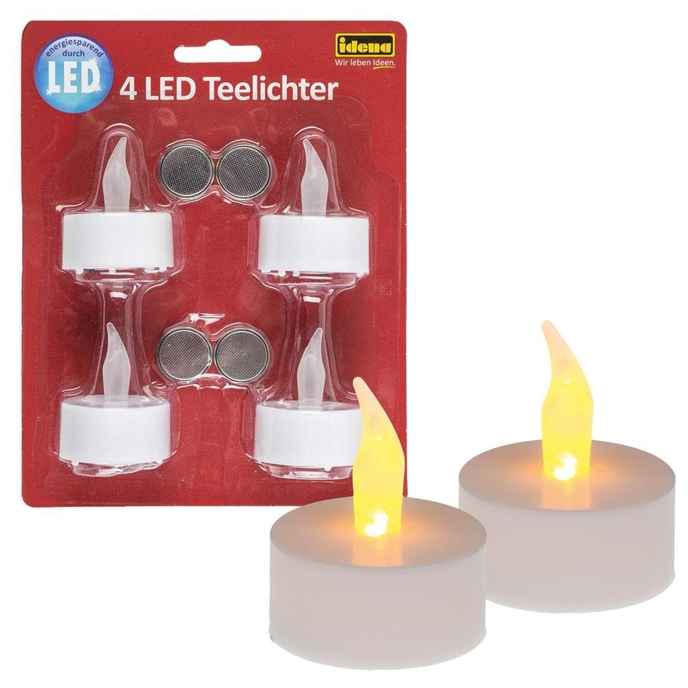 Idena LED-Kerze 4 LED Teelichter batteriebetrieben, mit flackerndem Licht  Stimmungslicht flammenlos