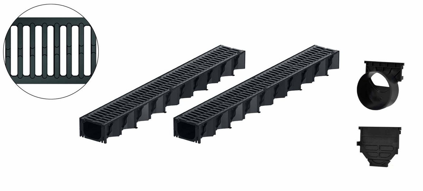 Thumbnail - ACO Severin Ahlmann GmbH & Co. KG Entwässerungsrinne 2x1m Hexaline 2.0 Entwässerungsrinne + 2 Gussroste 50cm + Ablauf, 8...