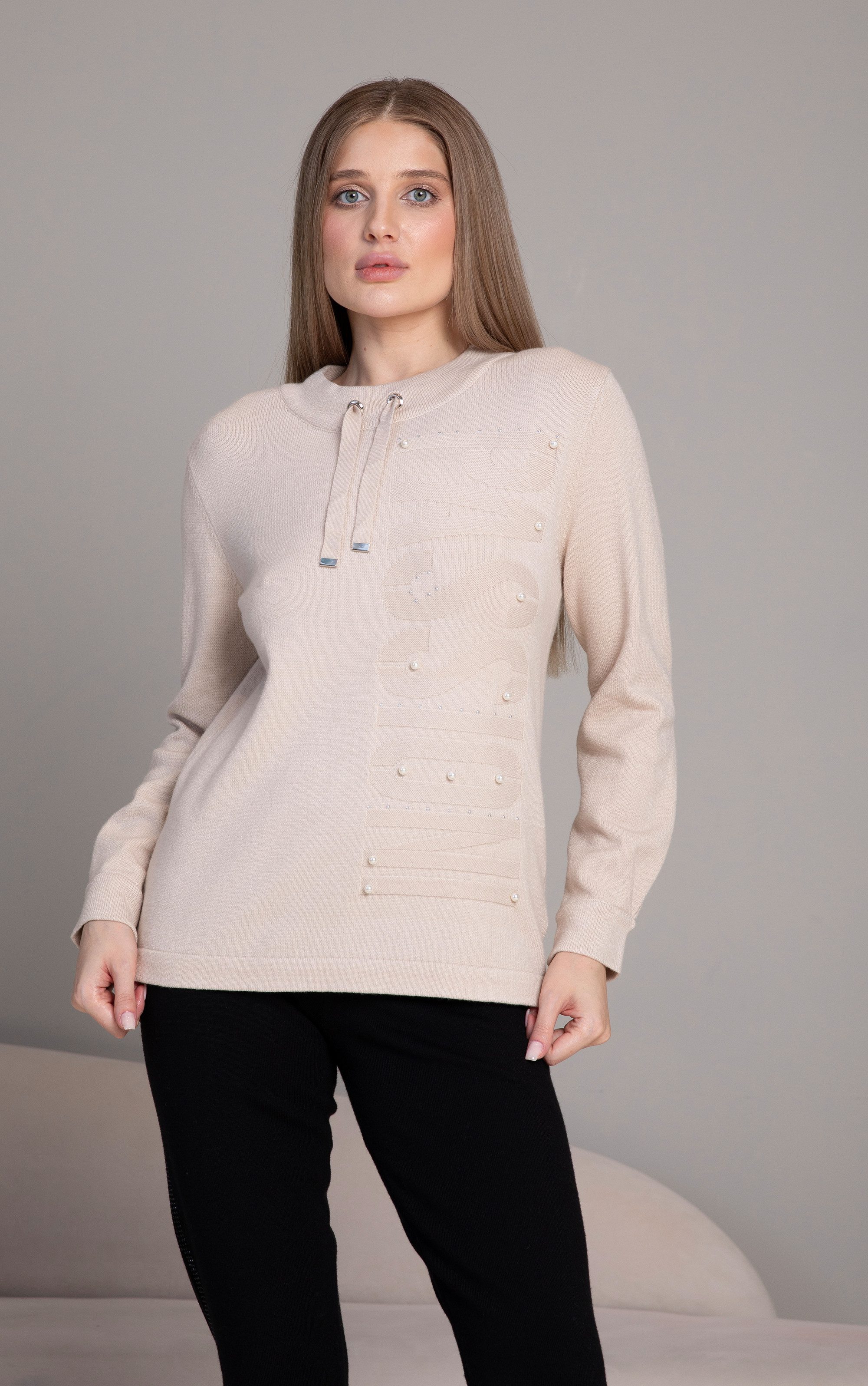 Passioni Strickpullover mit Kordelzug am Halsausschnitt günstig online kaufen