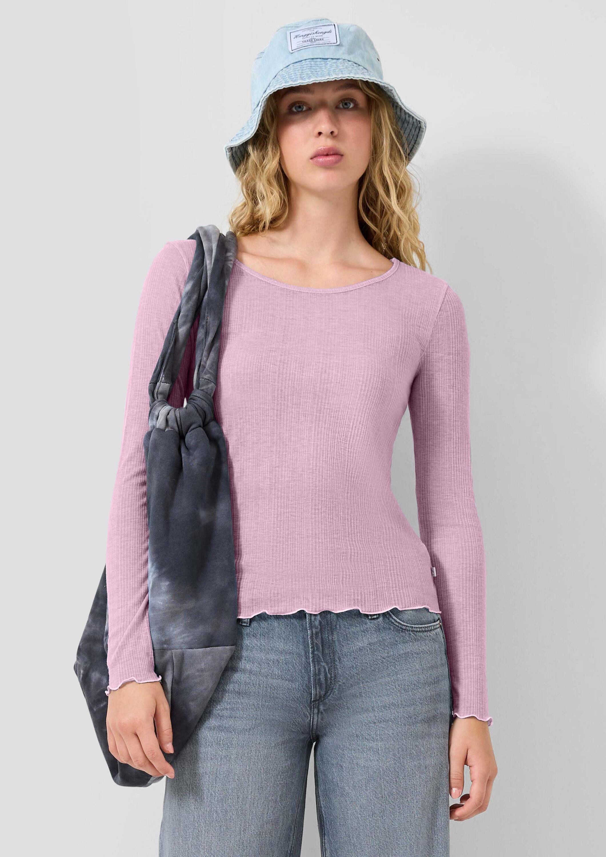 QS Langarmshirt T-Shirt Leicht transparentes Rippshirt günstig online kaufen