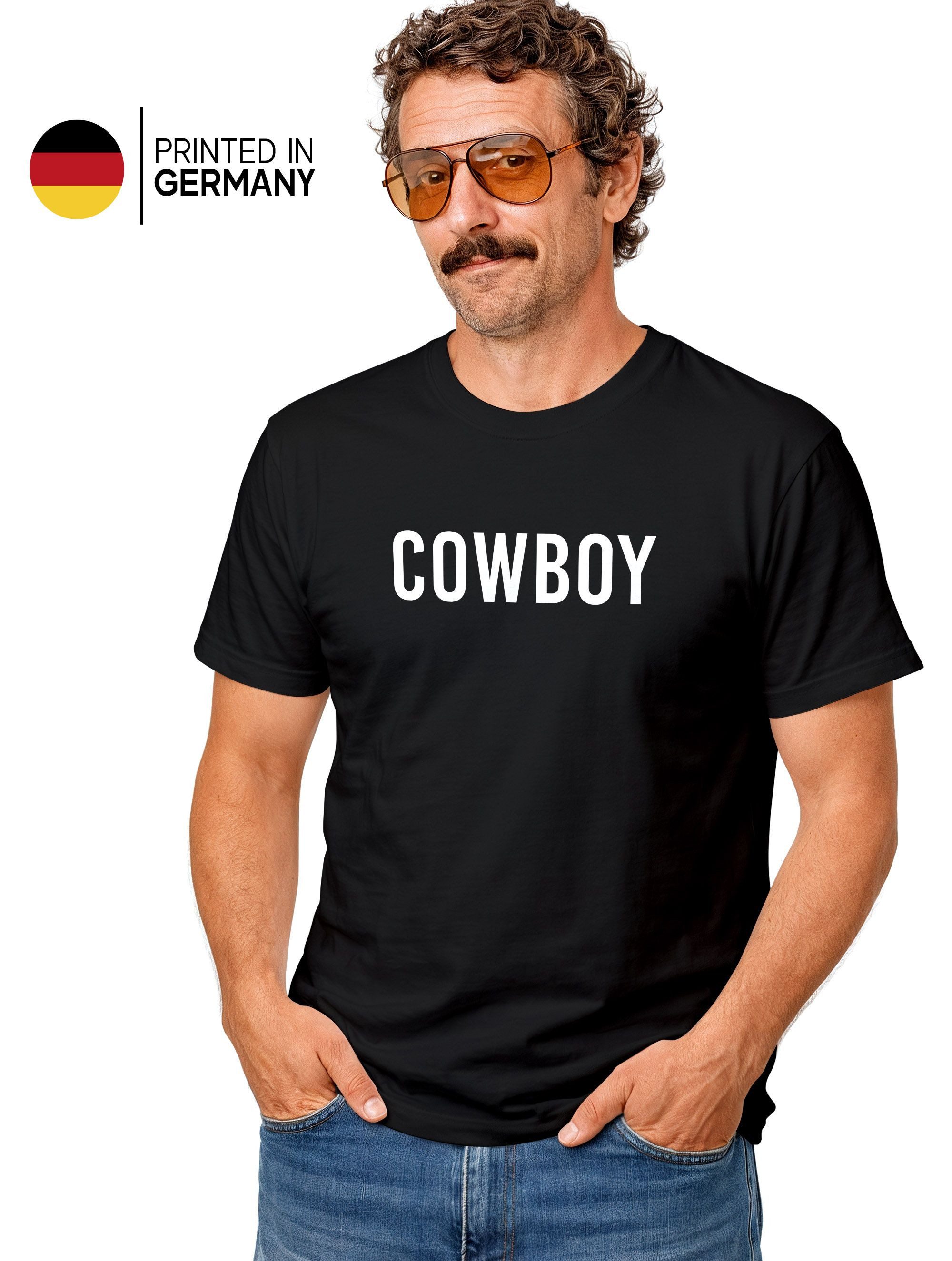 MoonWorks Print-Shirt Herren T-Shirt Cowboy Fasching Karneval Fastnacht Faschingsshirt Last mit Print
