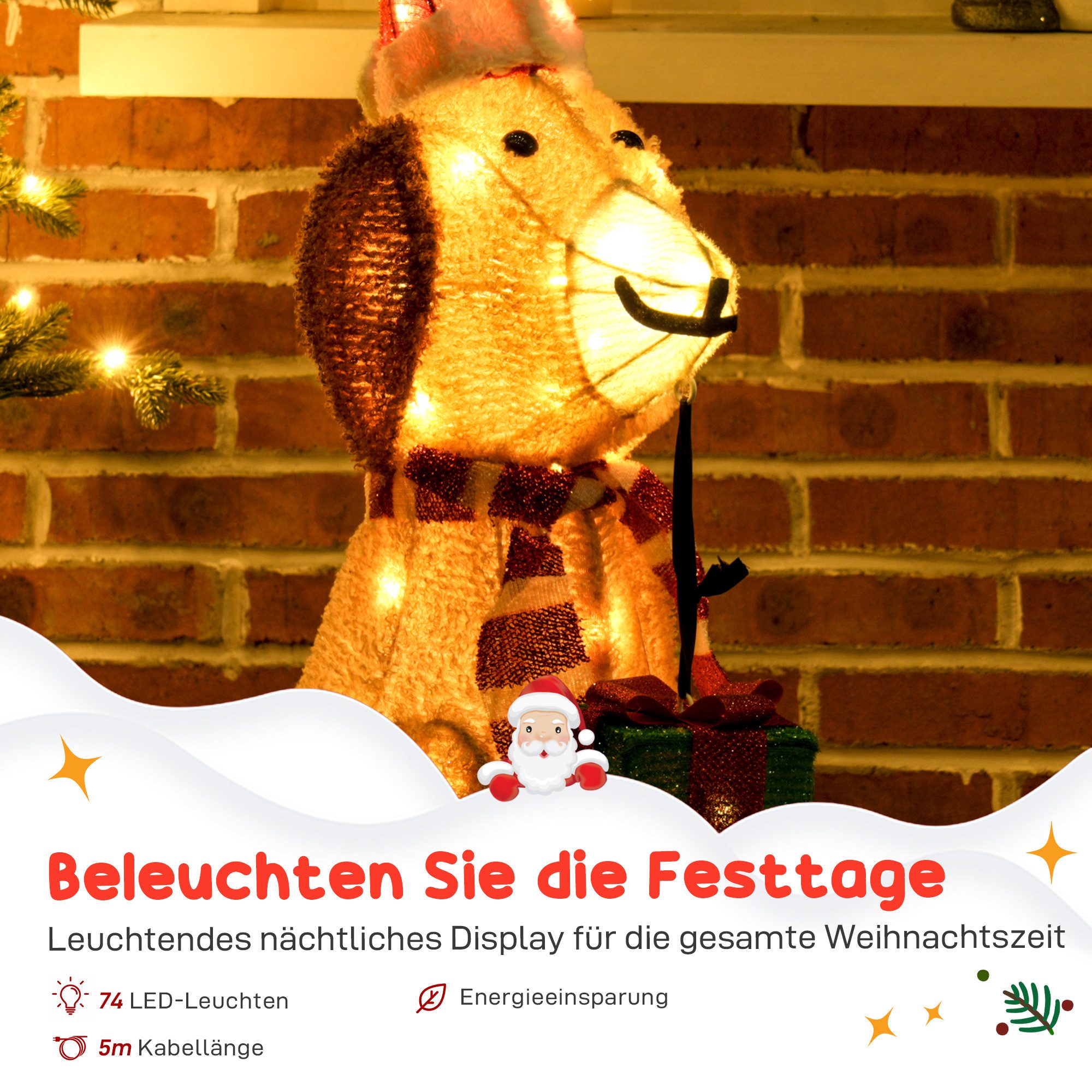 Outsunny Weihnachtsfigur Weihnachtsdekoration Beleuchteter Weihnachtswelpe Beleuchtet Gelb (Weihnachtsdekoration, 1 St., Beleuchteter Weihnachtswelpe), für den  – Bild 5 von 5