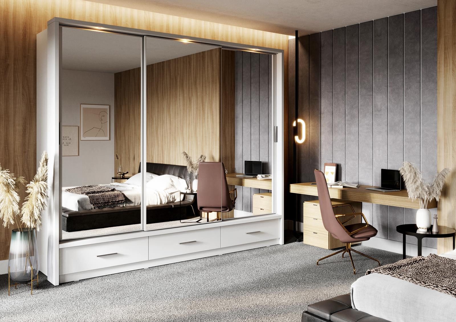 Compleo Kleiderschrank ARTI 01 mit 3 Schubladen, mit Spiegel, 3-türig Schwe günstig online kaufen