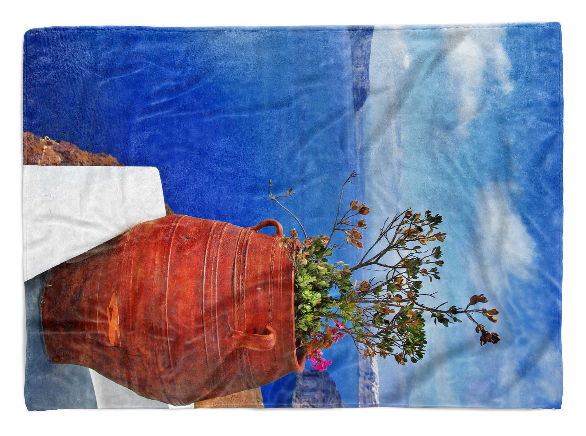 Sinus Art Handtücher Handtuch Handtuch Griechen, Saunatuch mit (1-St), Fotomotiv Santorini Kuscheldecke Baumwolle-Polyester-Mix Strandhandtuch